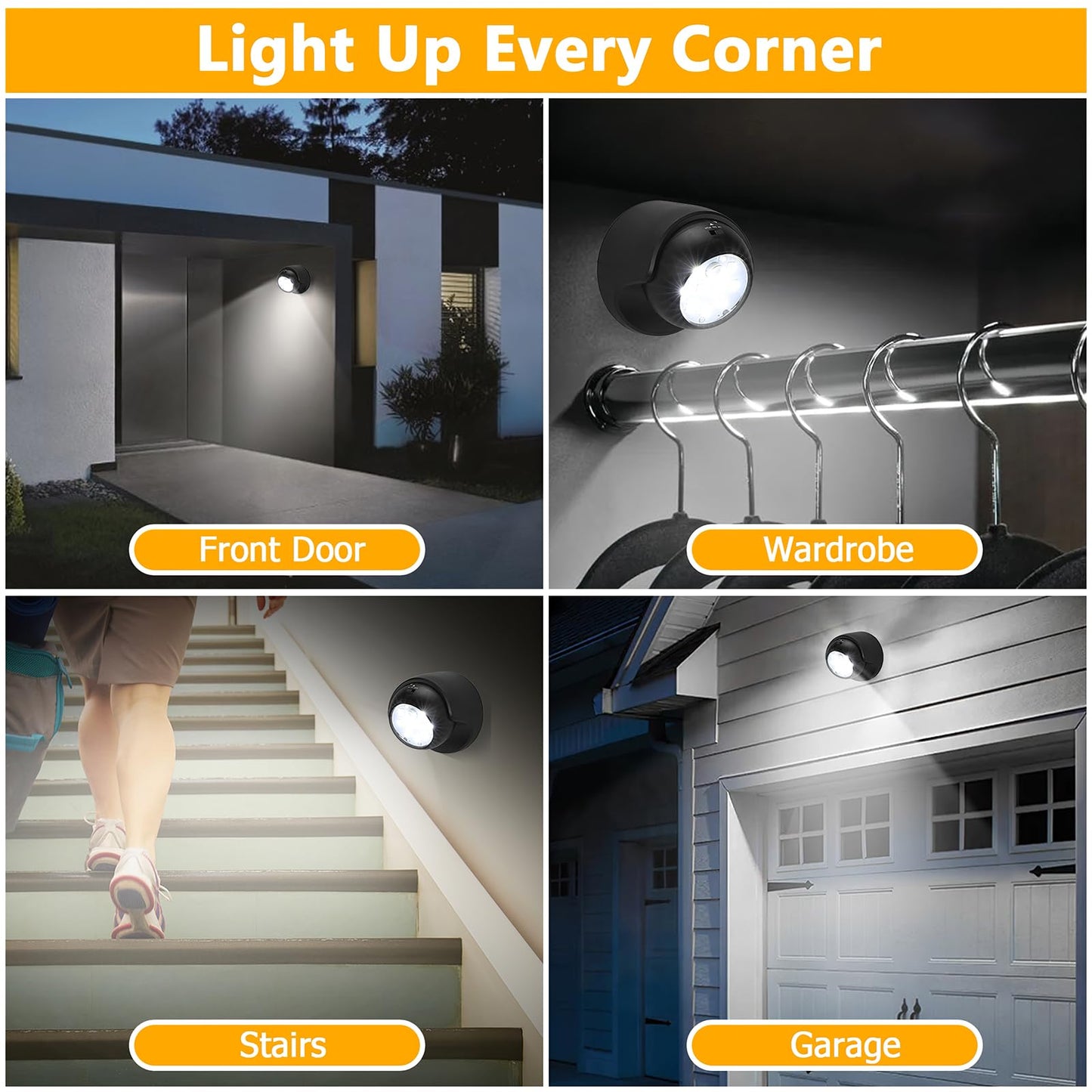 Motion Sensor Outdoor Lights - Outdoor Motion Sensor Light Battery Operated Wireless Spotlight Motion Detector Security Light Auto On Off for Sheltered Porch Stair Hallway Garage Wall Shed (2 Pack)