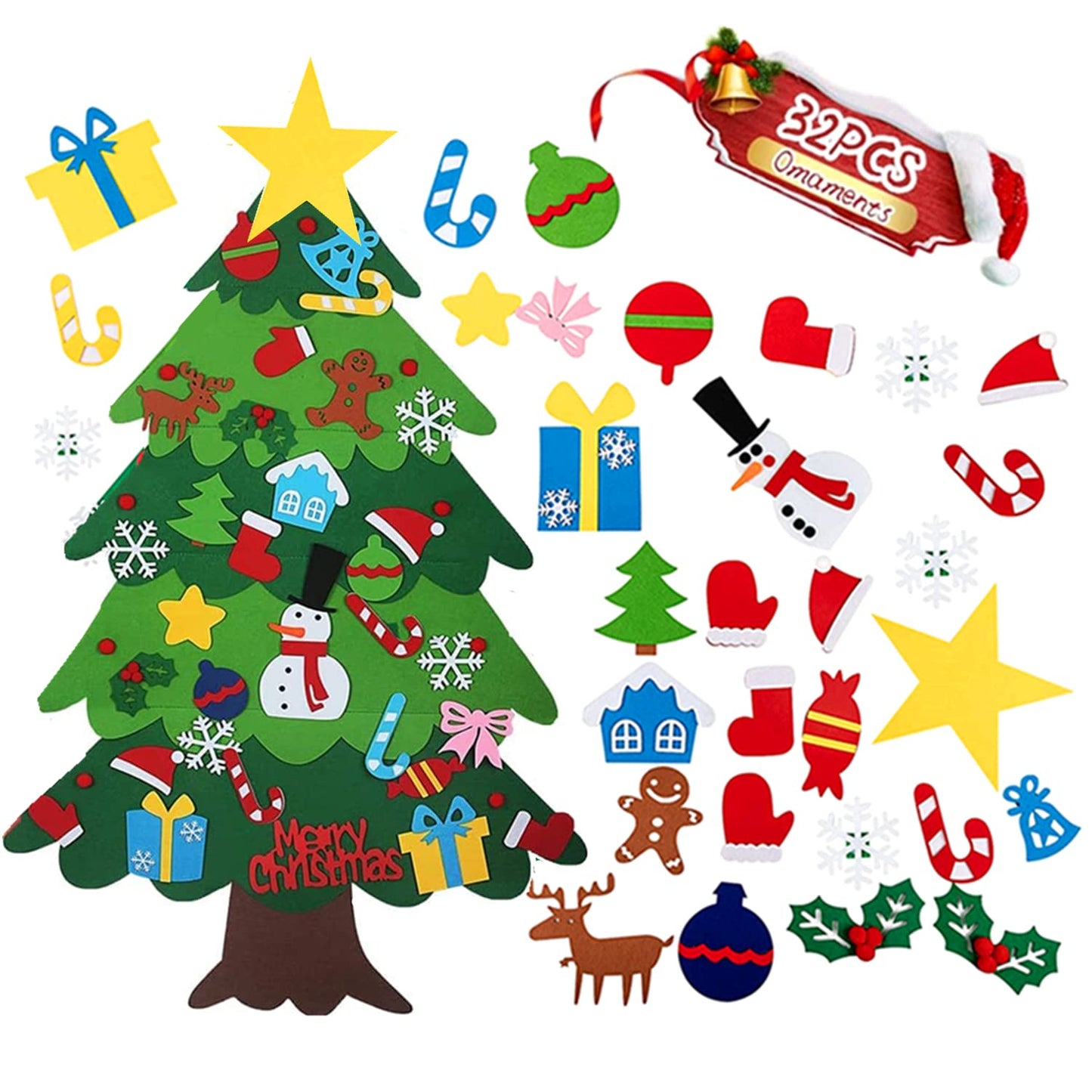 ANTFEES 3.2 FT DIY Felt Christmas Tree Set for Kids Toddlers Wall with 32pcs Ornaments, Xmas Gifts, Door Wall Hanging Decorations