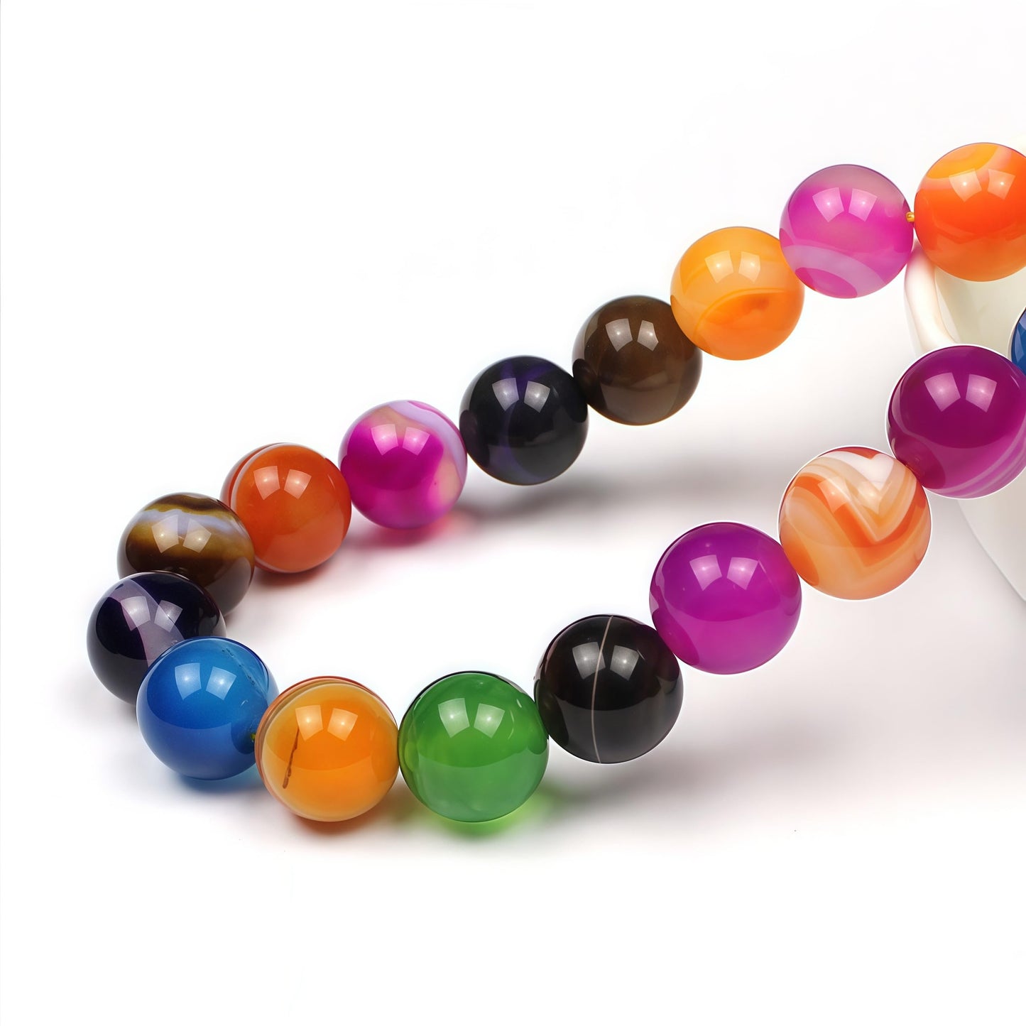 MJDCB Natural Multicolor Stripe Agate Beads Round Loose Beads for Jewelry Making DIY Bracelet Necklace (10mm)