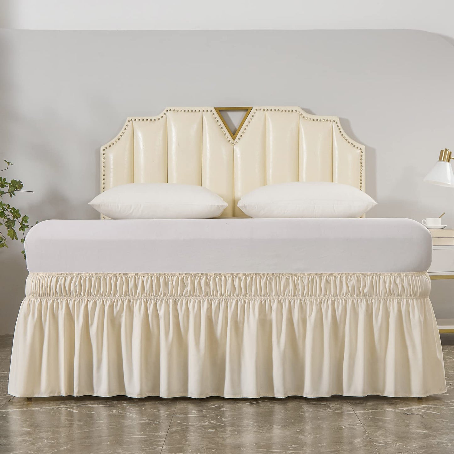MEILA Wrap Around Bed Skirt Three Fabric Sides Elastic Dust Ruffled 16 Inch Tailored Drop,Easy to Install Fade Resistant-Beige, Queen/King