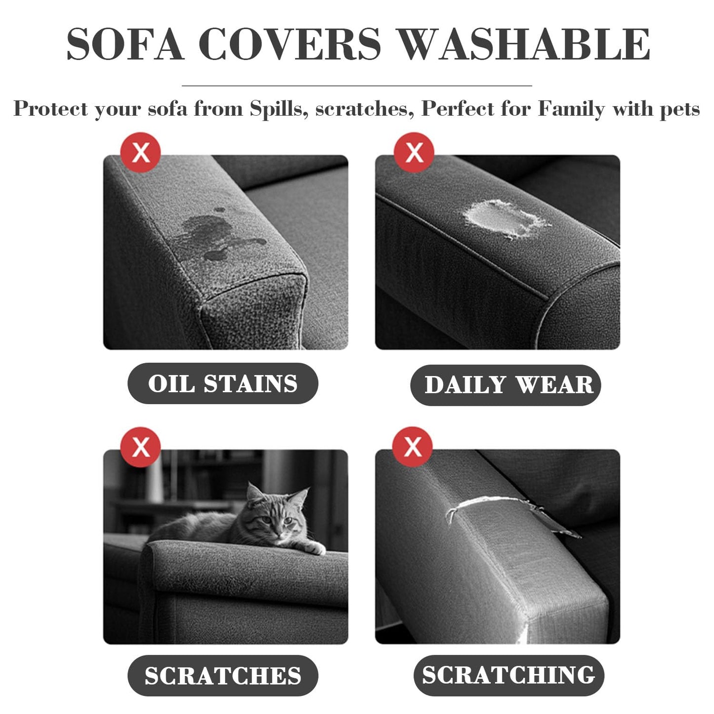 Disayu 2Pcs Couch Arm Covers, Armrest Cover for Sofa, Sofa Arms Covers Washable Arms with Twist Pins Soft,Skin-Friendly for Pets (Texture Gray, Armrest Cover)
