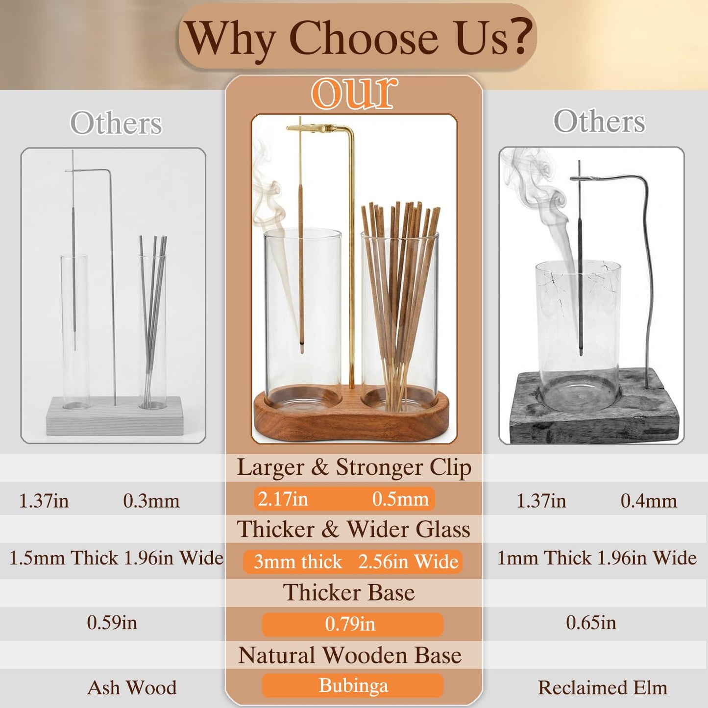 Incense Holder for Sticks with Glass Ash Catcher - Upside Down Anti-Ash Flying Incense Burner & Stick Storage Organizer, Ideal for Meditation, Yoga, Zen Home Decor, Spa Relaxation Gift (Natural Wood)