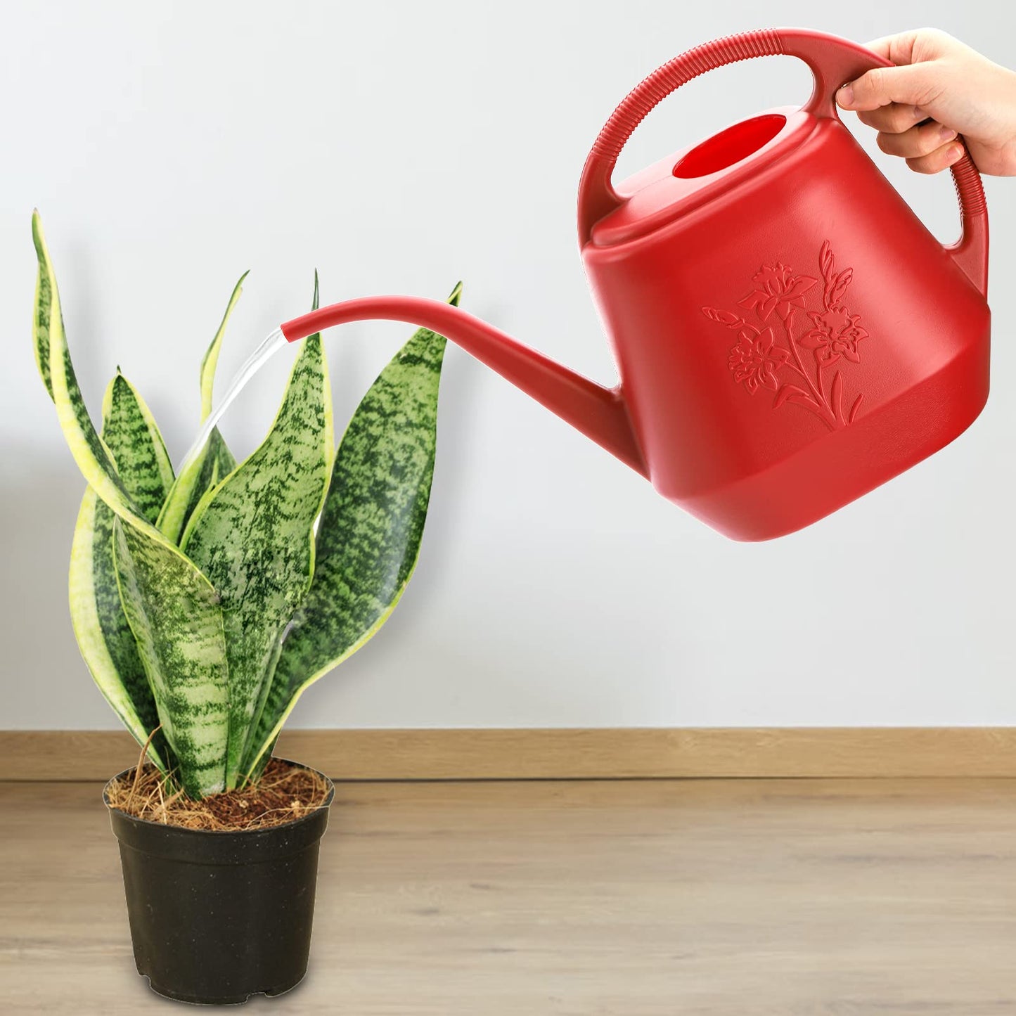 Fasmov 1-Gallon Plastic Watering Can with Comfortable Handle, Garden Watering Cans Long Spout for Indoor Outdoor Watering Plants, Burnt Red