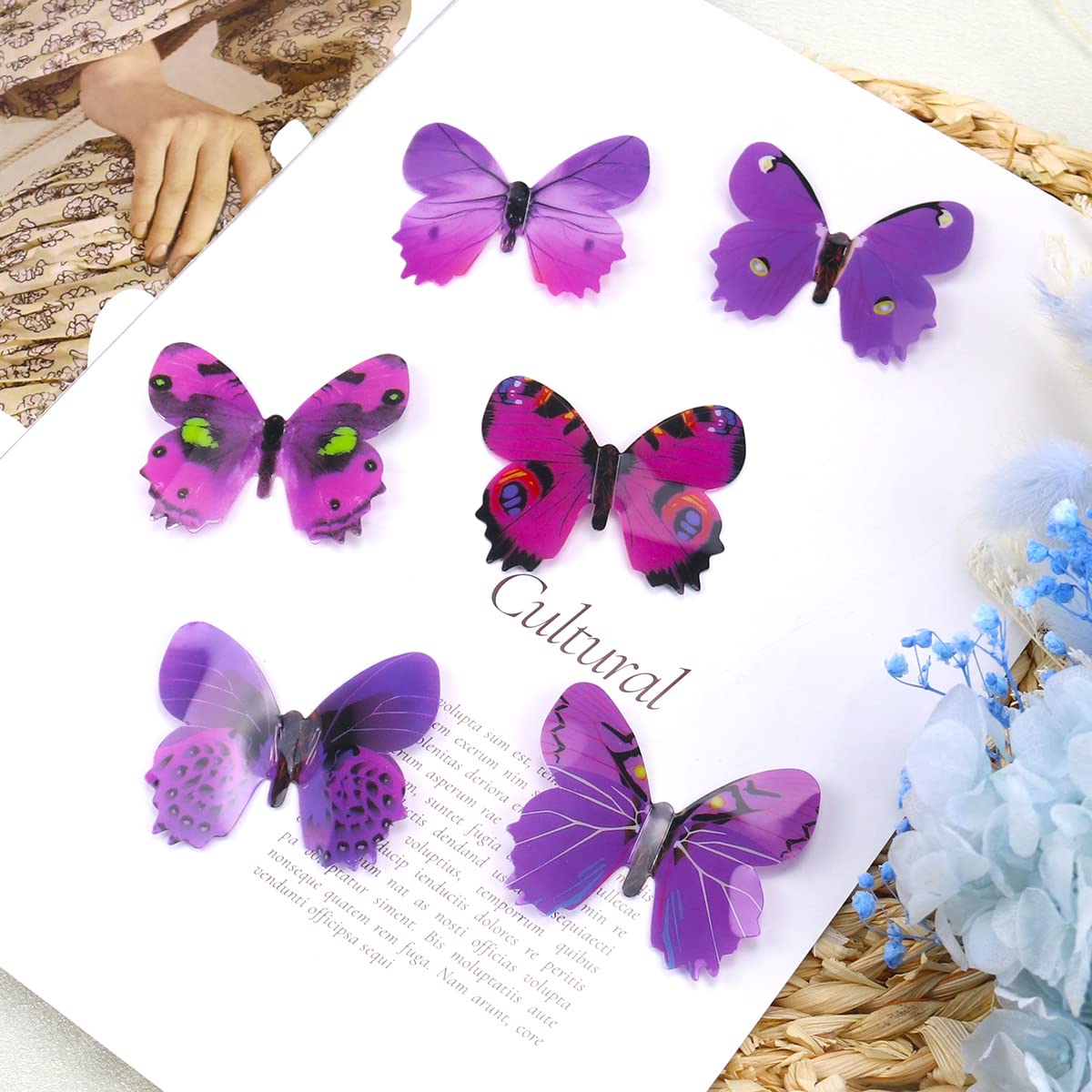 60Pcs 3D Butterfly Wall Decals Purple Butterflies Wall Decor 3 Sizes Waterproof Butterfly Wall Stickers for Home Office Living Room Bedroom Birthday Party Decoration