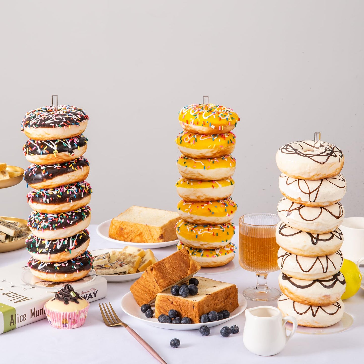 HENABLE 4PCS Acrylic Donut Display Stand Tower - Dessert Table Holder for Donuts, Bagels & Doughnuts - Perfect for Parties, Christmas, Birthday & New Year