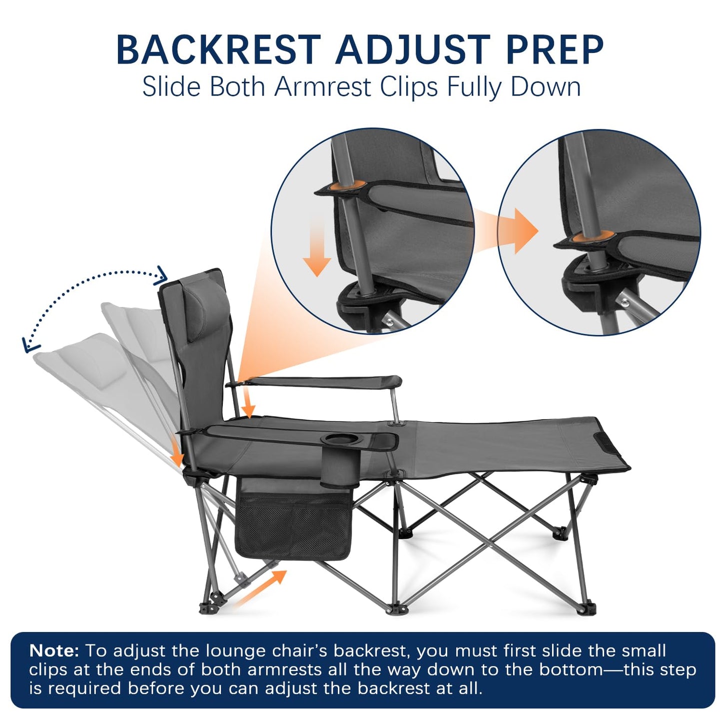 apollo walker Reclining Beach Chair, Adjustable 90-135° Backrest Camping Lounge Chairs for Adults, 6-Legged Folding Chair with Foot Rest & Detachable Pillow, Includes Carry Bag, Grey