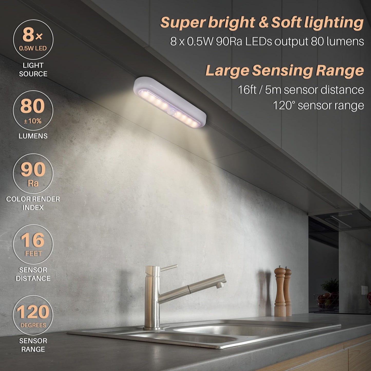 STAR-SPANGLED 3 Pack 7” Motion Sensor Lights Indoor Battery Operated, Stick on LED Light for Closet, Stairs, Under Cabinet, Warm White