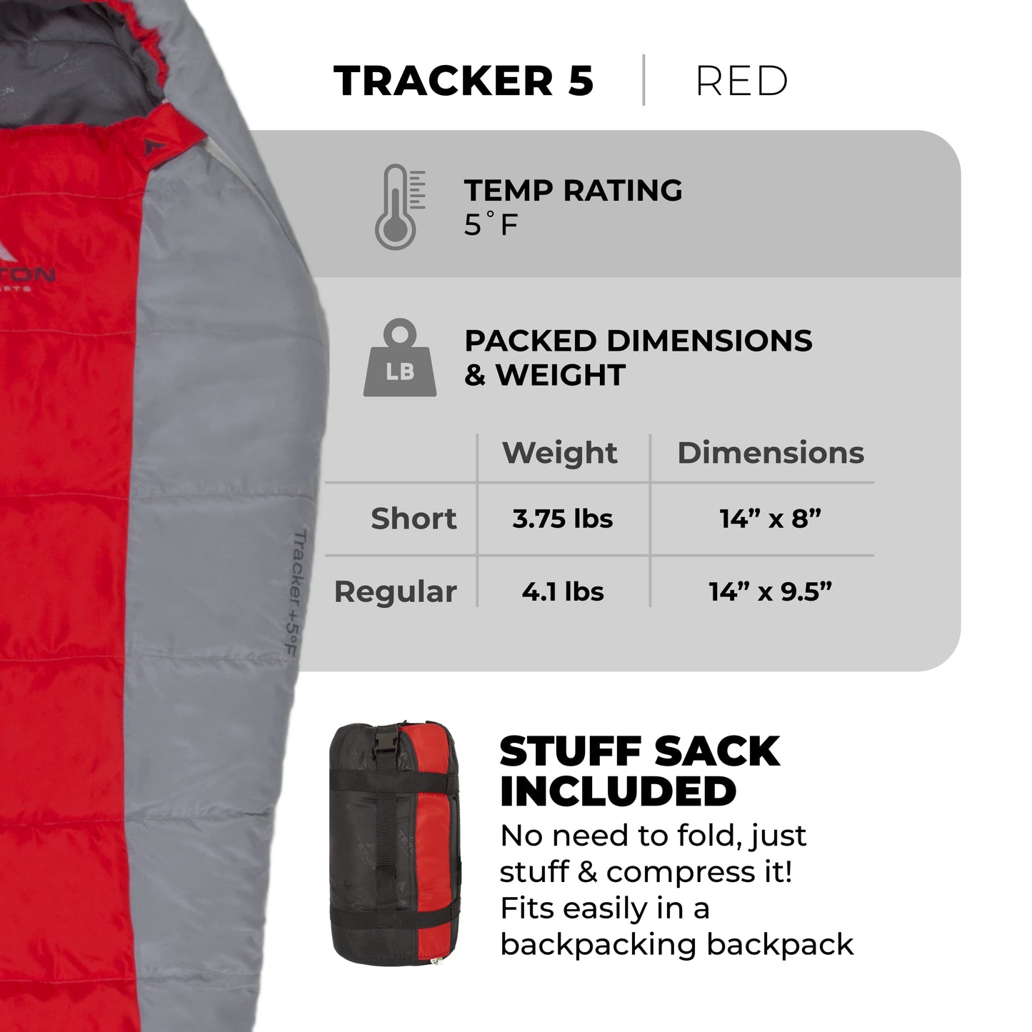 Teton Tracker, 5 Degree Sleeping Bag; Lightweight, Warm Mummy Sleeping Bag, Camping, Backpacking, Hiking