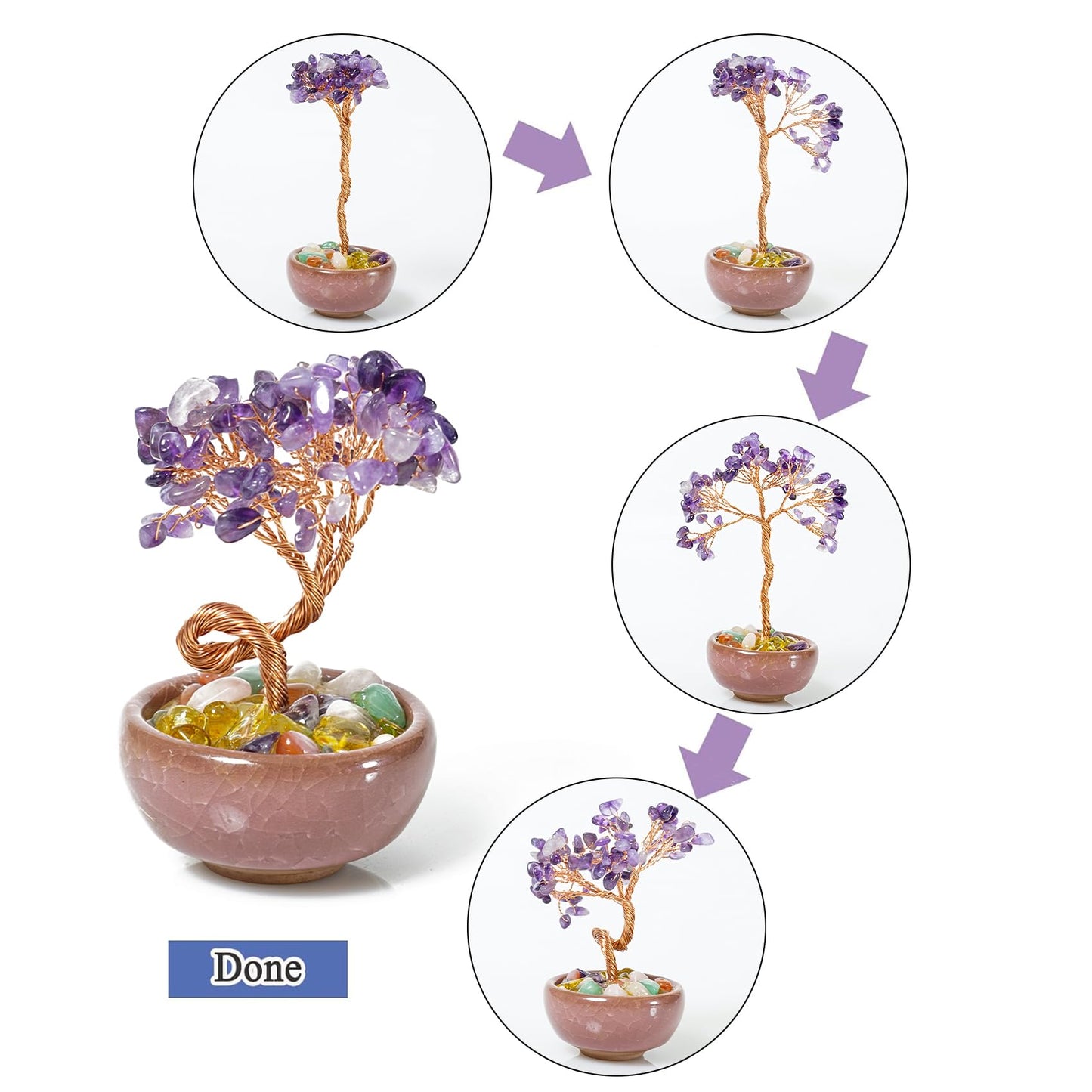 Amethyst Crystal Tree, Mini Crystal Tree of Life for Wisdom, Handmade Home Office Desk Decor, Cute Crystal Tree with Copper Wire and Ceramic Base, Meditation Gift, Spiritual Gift for Women