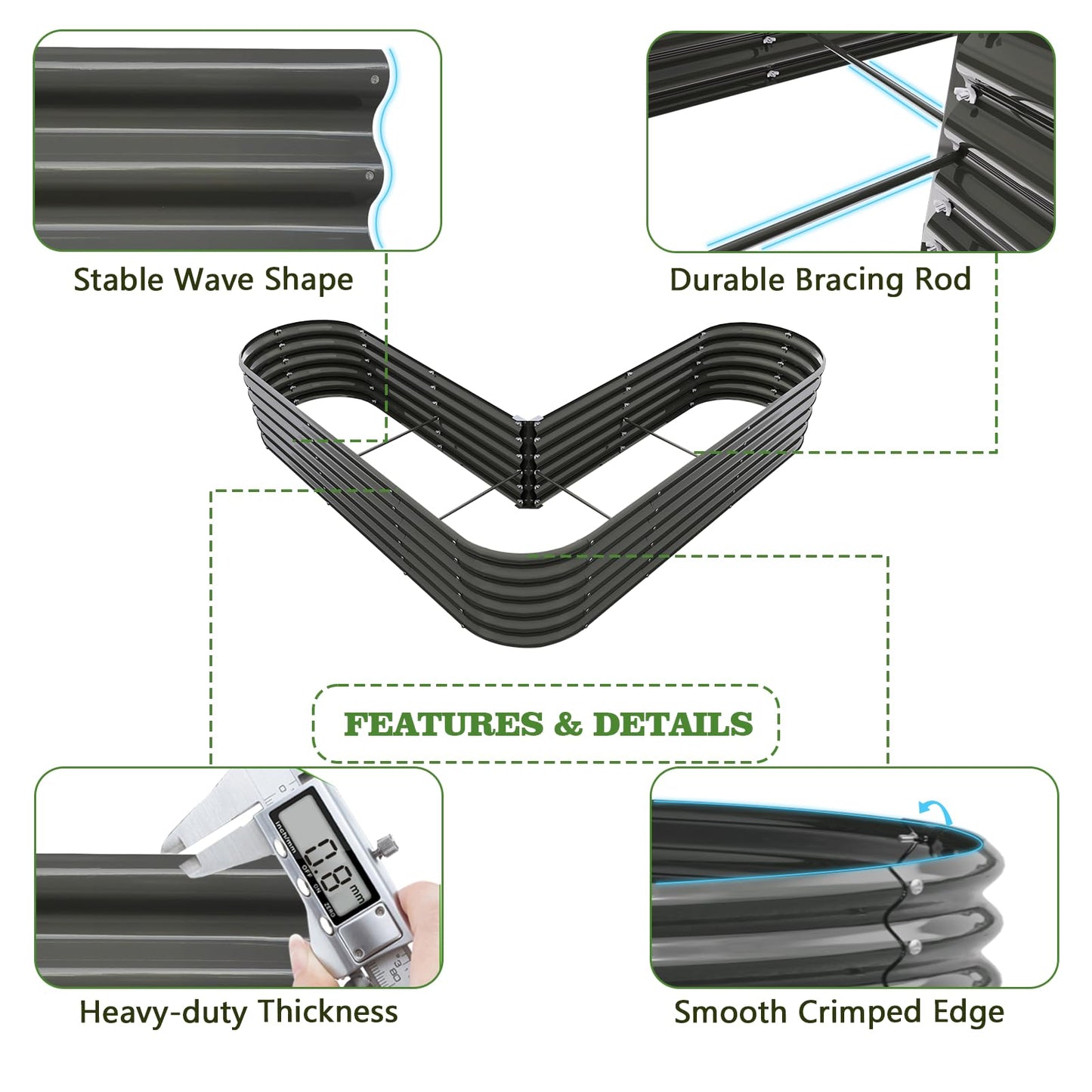 A ANLEOLIFE Heart-Shaped Galvanized Raised Garden Beds Outdoor,81x81x18in Large Metal Planter Box for Planting Vegetables Flowers Herb, Anti-Rust & Easy-Setup, Quartz Grey