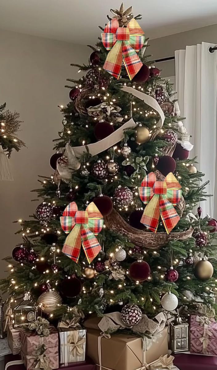 2.5 Inch 10 Yards Christmas Green Red Plaid Ribbon for Gift Wrapping, Xmas Farmhouse Ribbons for Crafting Wreath Bow Decorations