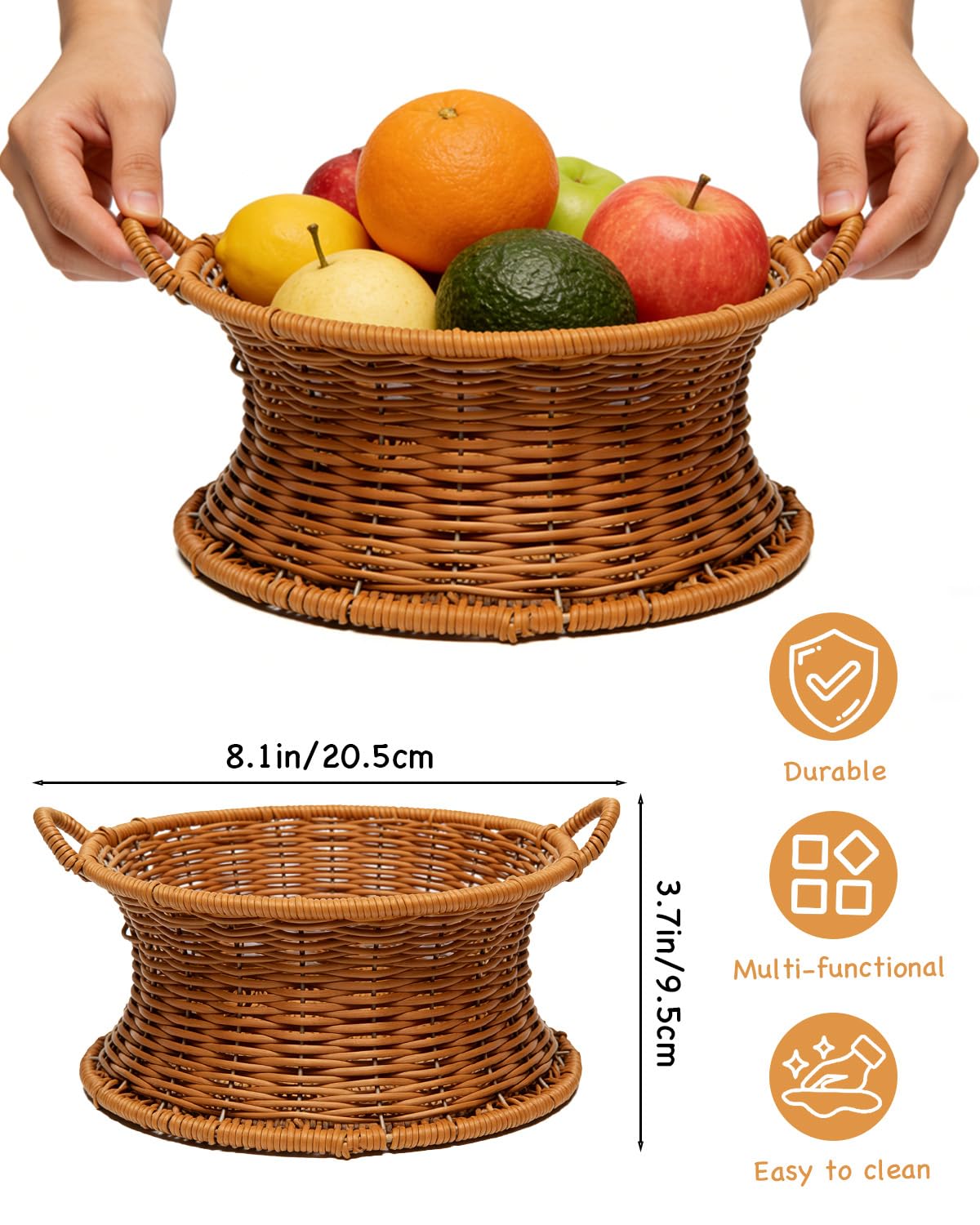 Poly Wicker Bread Basket, Imitation Rattan Woven Bread Baskets With Handle Hand Woven Food Serving Trays, Plastic Wicker Fruit Baskets For Home, Kitchen, Restaurant, Display (8.1 x 3.7 inches)