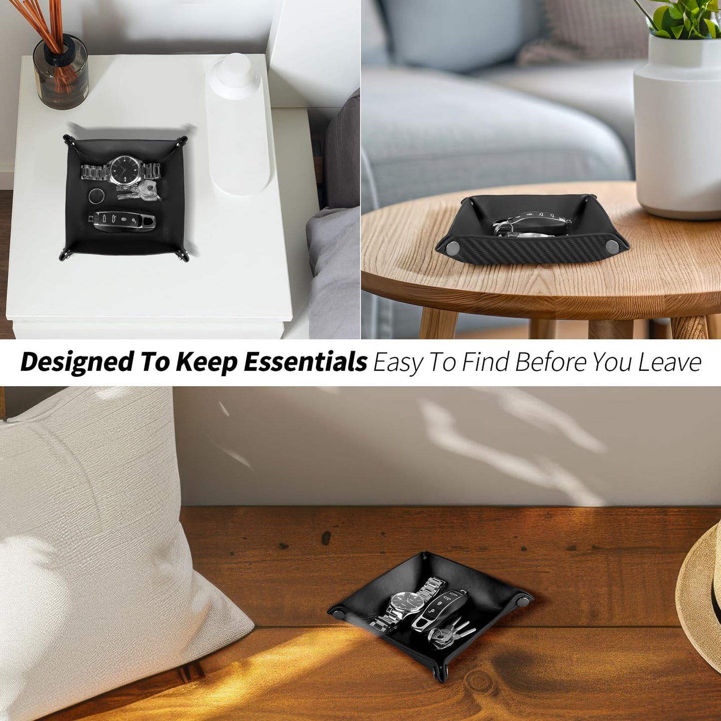 Carbon Zone Valet Tray Organizer with Carbon Fiber Style Texture, Foldable Catchall Tray for Keys, Wallet & Everyday Essentials(Black-Small)