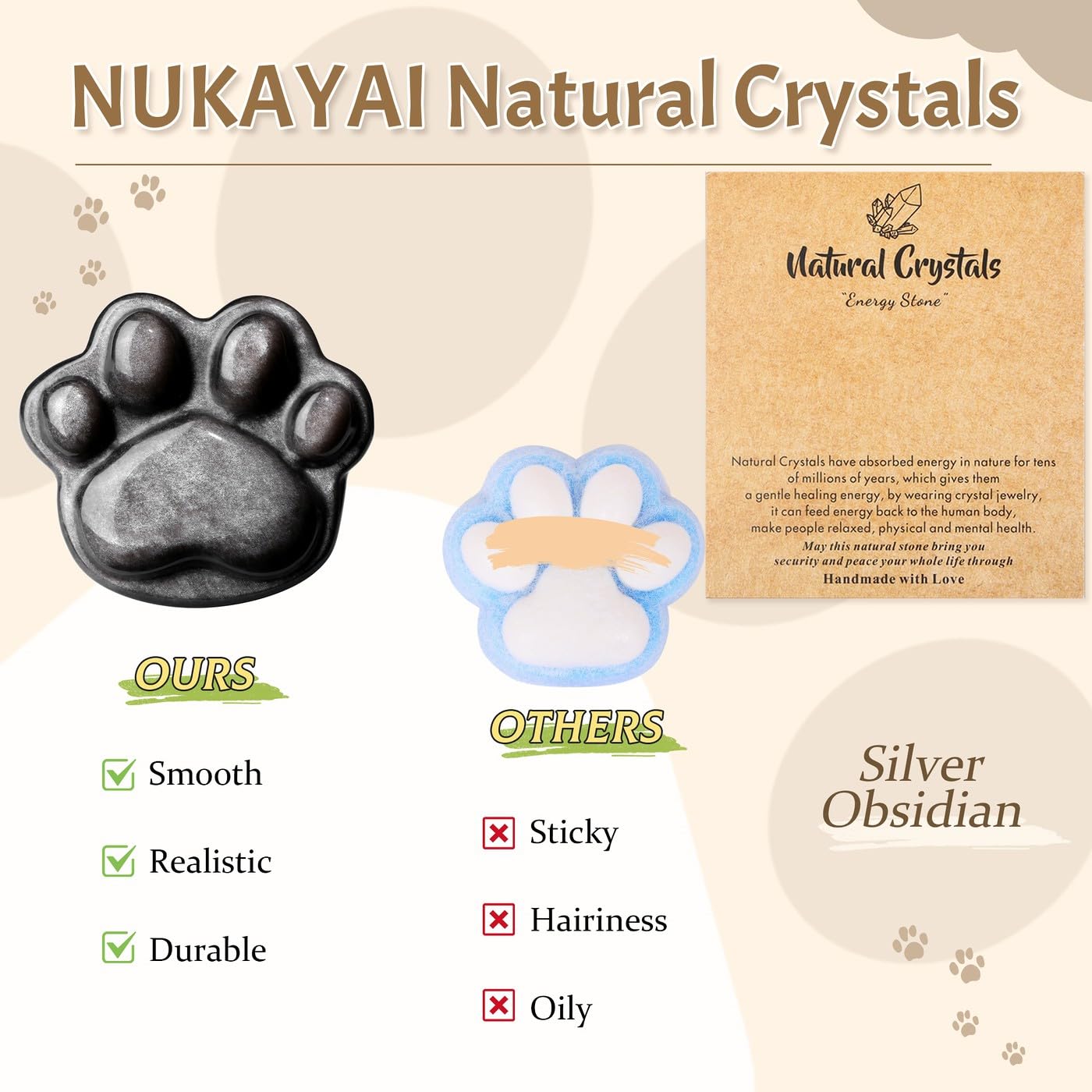 NUKAYAI Silver Obsidian Cat Paw Figurines Carved Statue Worry Stone for Sculpture Crystals and Healing Stones Decoration Anxiety Relief Items Gemstones Carved for Cat Lovers Women