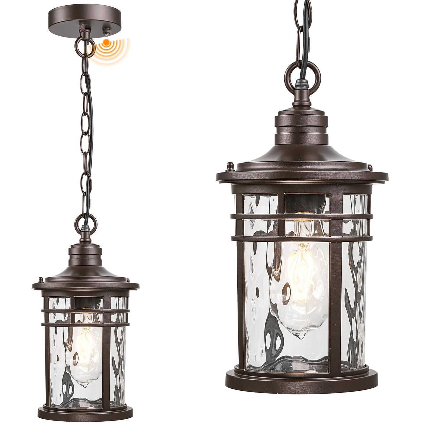 NAXTTII Outdoor Hanging Lantern Light Dusk to Dawn Hanging Porch Light Anti-Rust Aluminum Outdoor Chandelier for Front Door Gazebo E26 Socket Oil Rubbed Bronze Finish