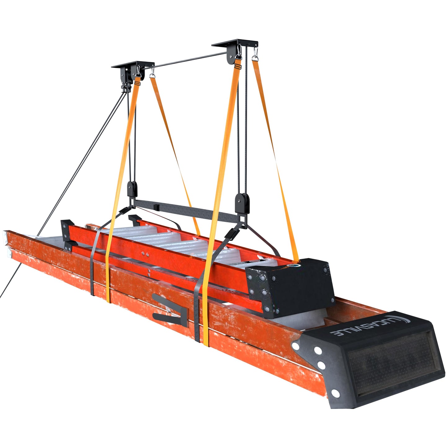 KOSEOO Ceiling Ladder Hoist, Heavy Duty Pulley System for Garage Storage, Ladder Hanger Hold Up to 150 lbs Capacity for Kayak, Cargo Box, Canoe, Bike Lift, Fit 10-18 Foot Ceilings, Black