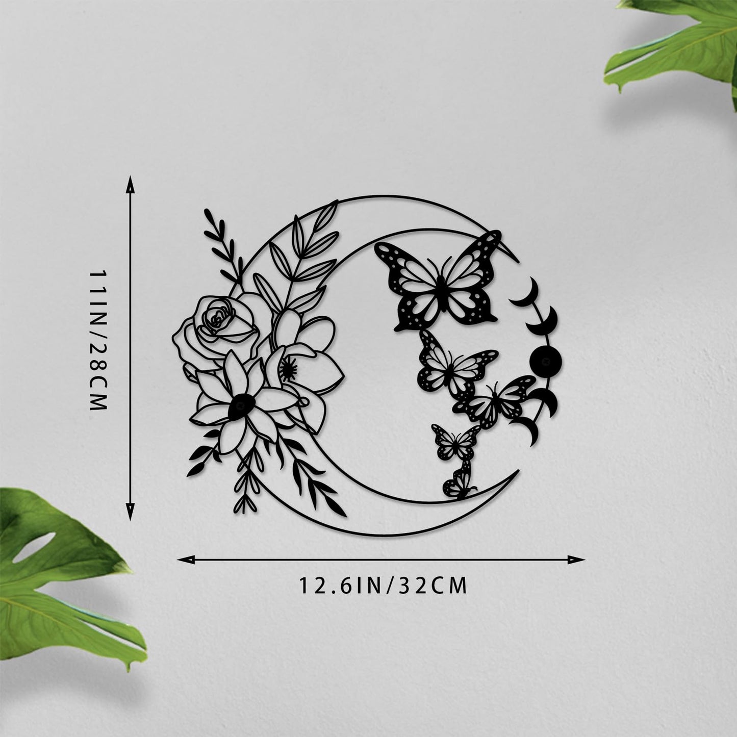 ruelen Moon Butterfly Metal Wall Decor Boho Wall Art Floral Boho Wall Hanging Home for Indoor Living Room Bedroom Bathroom Outdoor Garden Yard Fence Farmhouse Decoration (Moon Butterflies)
