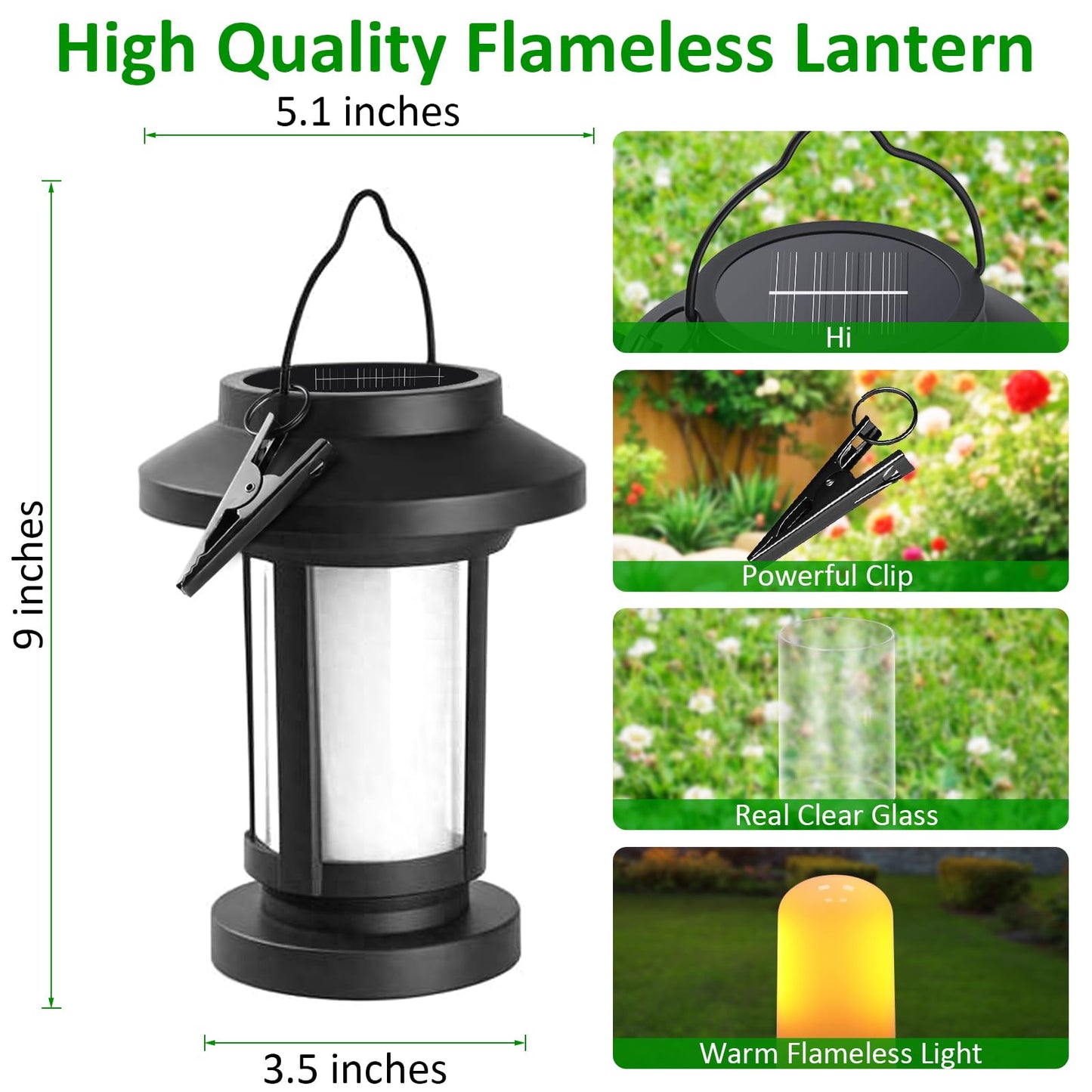 Derynome Solar Lantern Outdoor Lights, 4 Pack Upgraded Flickering Flameless Solar Lights Outdoor Waterproof, Hanging Decorative Lanterns for Yard Patio Path Garden Decor (4)
