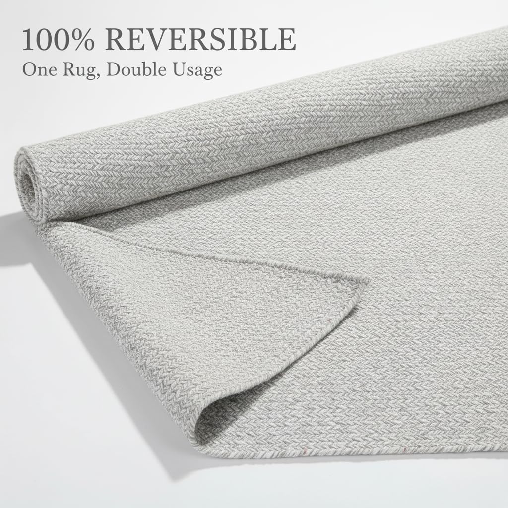 Super Area Rugs 3X5 Farmhouse Braided Rug Cotton Kitchen Reversible Carpet, Gray & White, 3' X 5' Oval