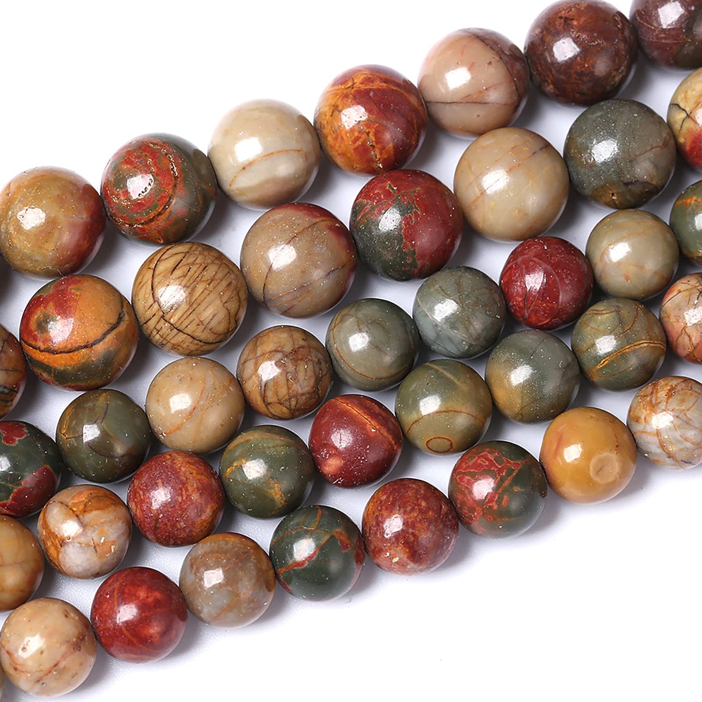 90PCS 8mm Natural Picasso Jasper Beads Healing Power Stones Round Loose Gemstone Beads for Jewelry Making DIY Bracelet Necklace 32" 2 Strands