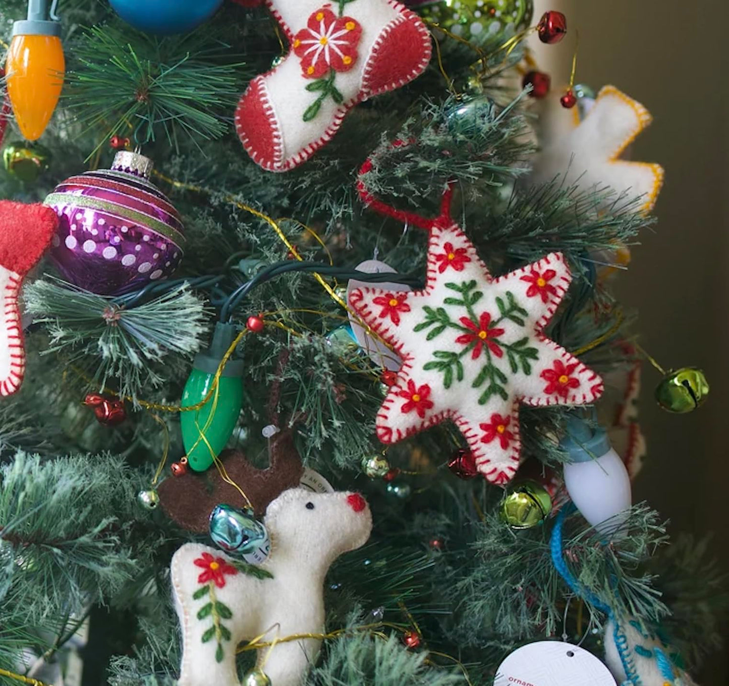 White Star Christmas Ornament Handmade Embroidered Felt