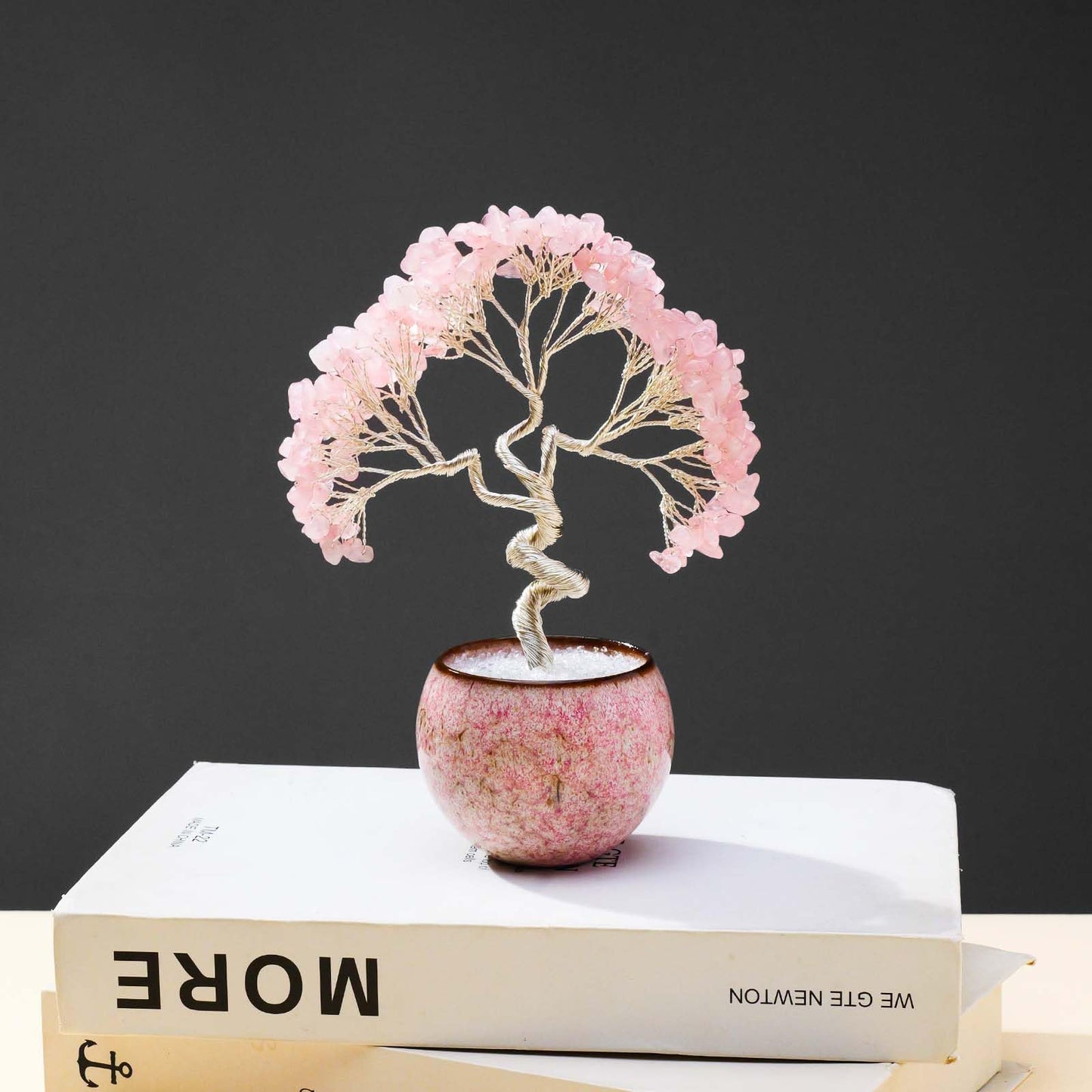 Runyangshi Rose Quartz Crystal Tree of Life - 7in Chakra Crystal Money Tree with 297 Natural Healing Crystal Gemstone for Love, Feng Shui, Luck, Balancing Energy Home Decor & Spiritual Gift
