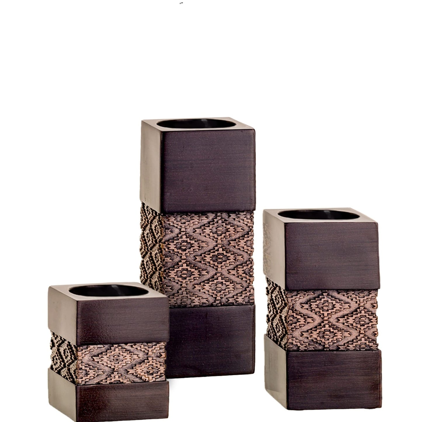Creative Scents Dublin Brown Set of 3 Small Tealight Candle Holders Table Decor Gift Set - Centerpieces for Living/Dining Room Table, Coffee Table Decor for Fireplace/Entrance or Bathroom