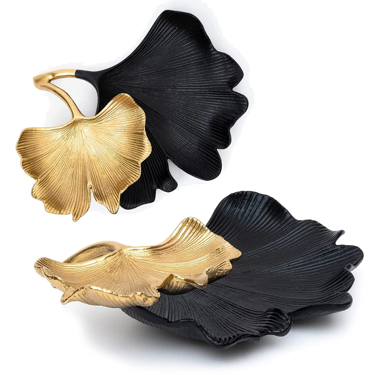 GUTE Large Decorative Black & Gold Ginkgo Leaf Tray for Serving Fruits, Appetizers - 2 Tier Centerpiece Home Decor Elegant Serveware Charchuterie Catch All for Entertaining, Wedding Gifts 11.5x13