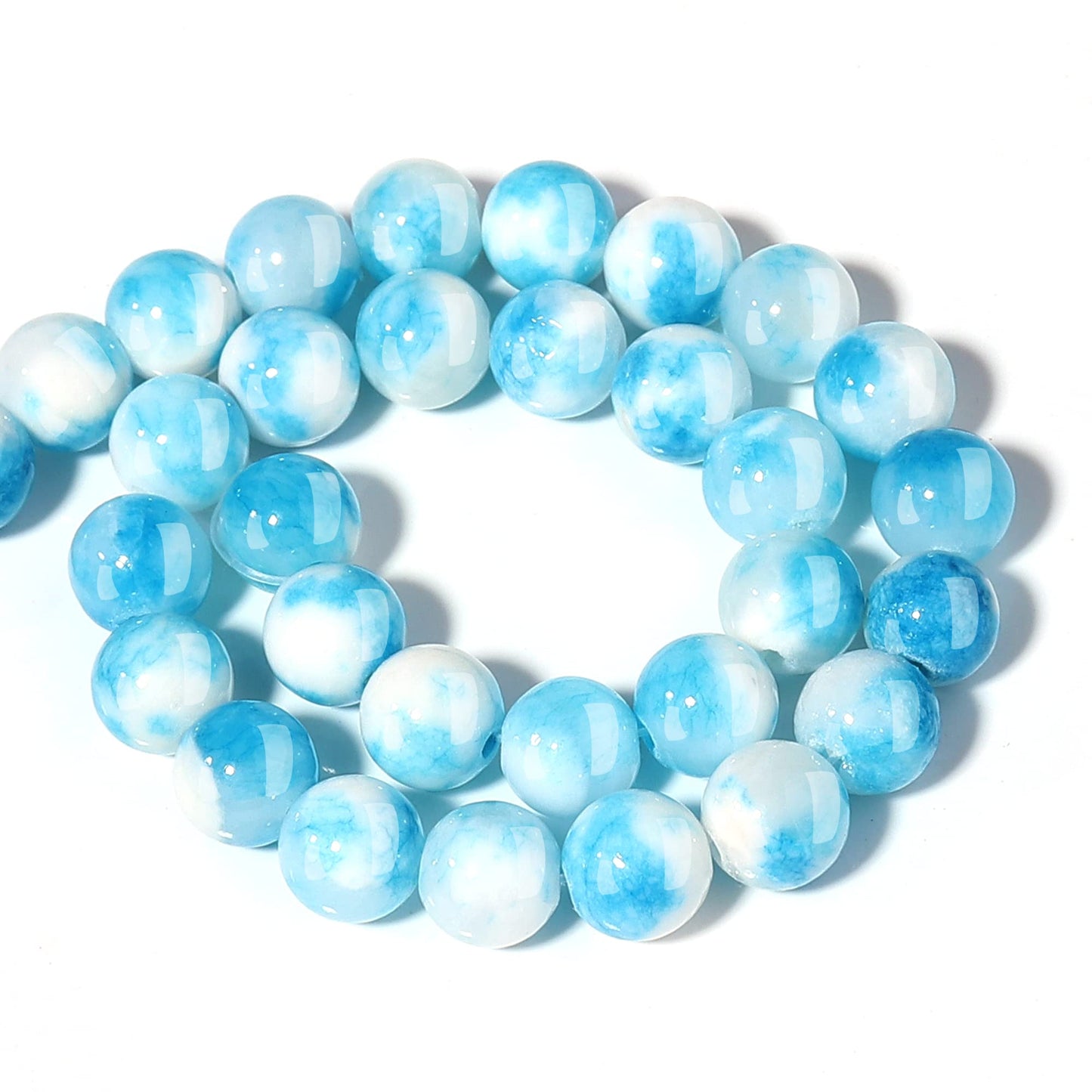 Filluck Natural Stone Beads 8mm Blue White Jade Polished Round Smooth Gemstone Beads for Jewelry Making Adults 15 Inch(Blue White Jade,8mm)
