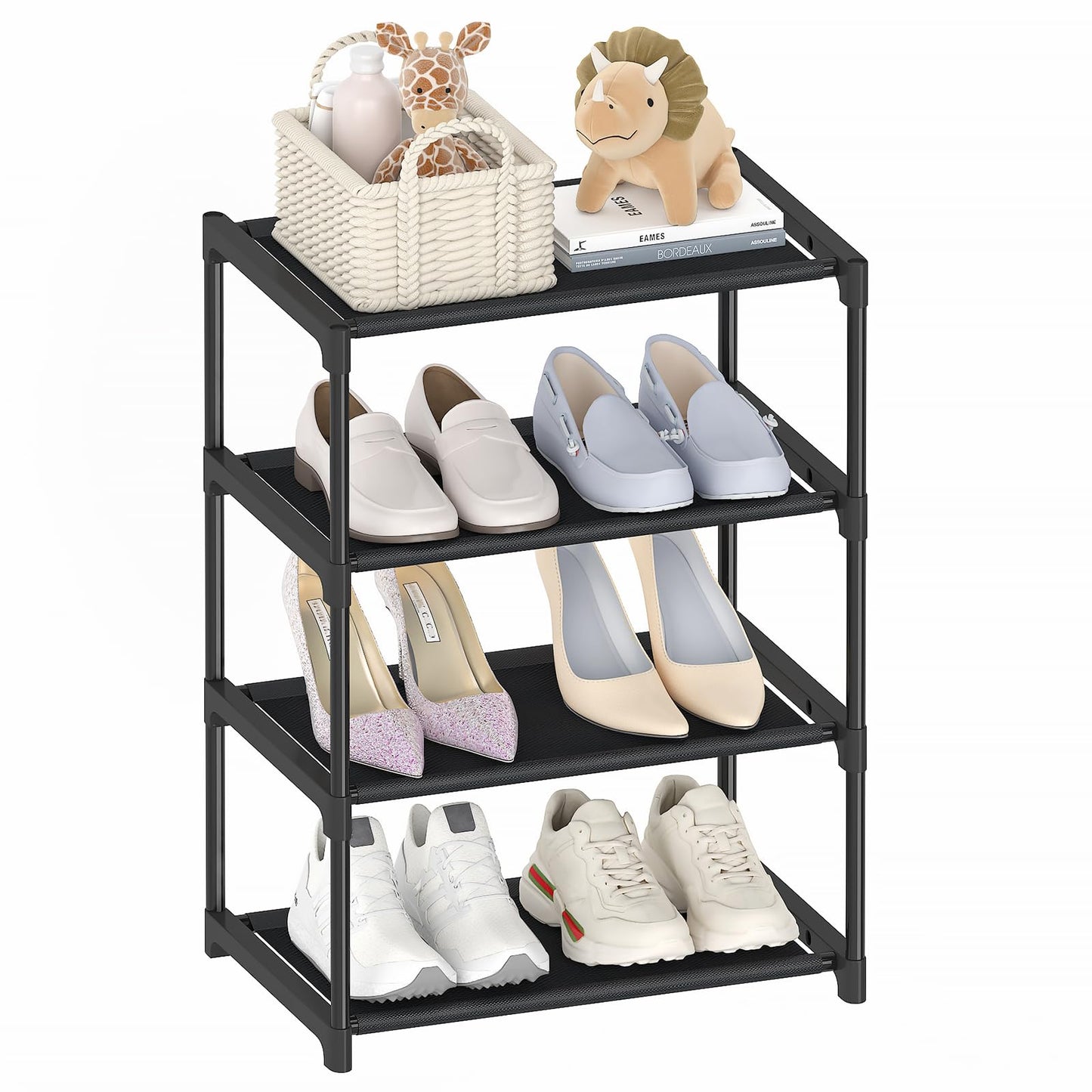 Autonomier 4 Tier Extra Small Shoe Rack (16.3" Wide), Narrow Stackable Kids Toddler Adult Shoe Storage Organizer Shelf for Closet Floor Entryway Bedroom, Space Saver Shoe Rack Organization Shelves