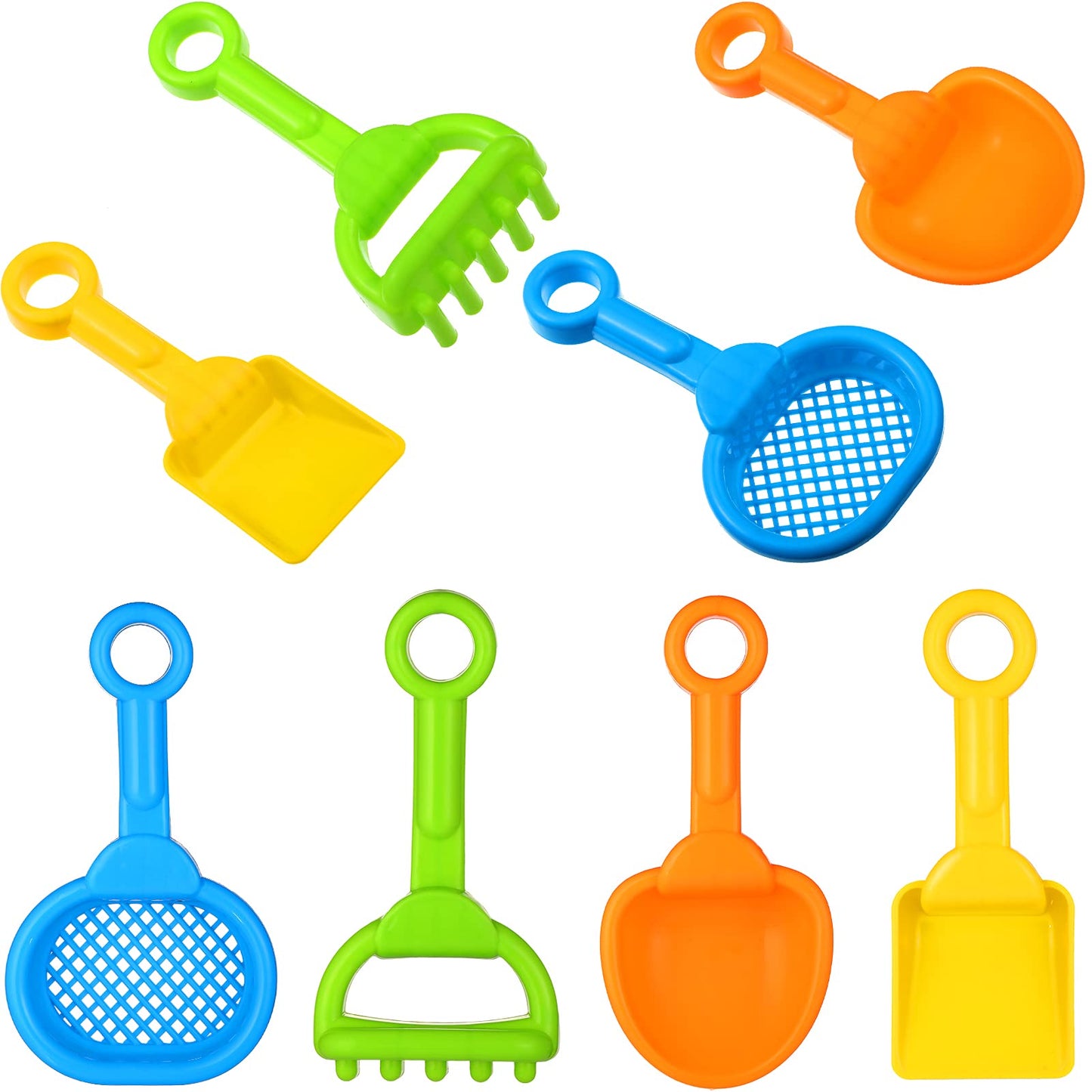 Skylety 8 Pieces Sand Shovels for Kids Colorful Plastic Rake Summer Beach Sand Sifter Shovel for Planting Digging Garden Tool Travel Beach Essentials