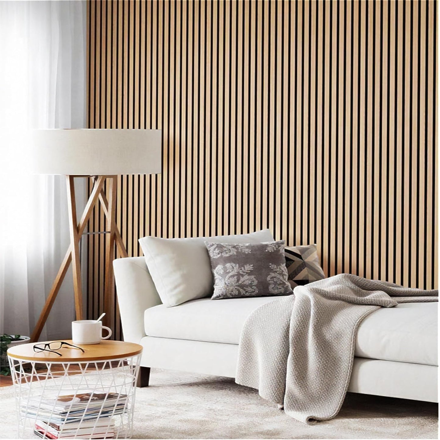 Wood Panels for Wall - Oak Acoustic Wall Panels - 4PK Wall Wood Panels - 94.49” x 12 - Soundproof Wood Wall Panels for Decor - Acoustic Slat Wood Wall Panels for Interior Decoration of Walls (Oak)