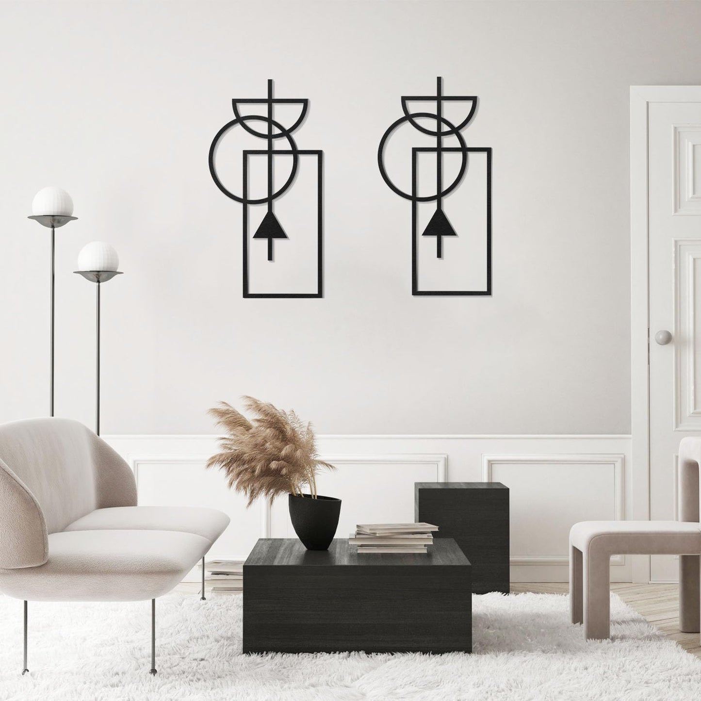 Zzbakress Wall Art, 2 Pcs Wooden Geometric Modern Abstract Wall Decor, 17.8 x 9.3 in, Living Room, Style1