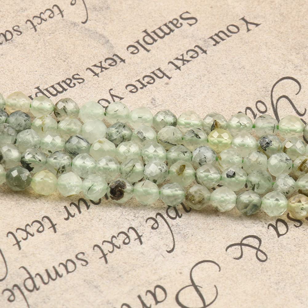 Song Xi 120pcs 3mm Natural Prehnite Gemstone Beads Faceted Round Loose Stone Beads for Jewelry Making