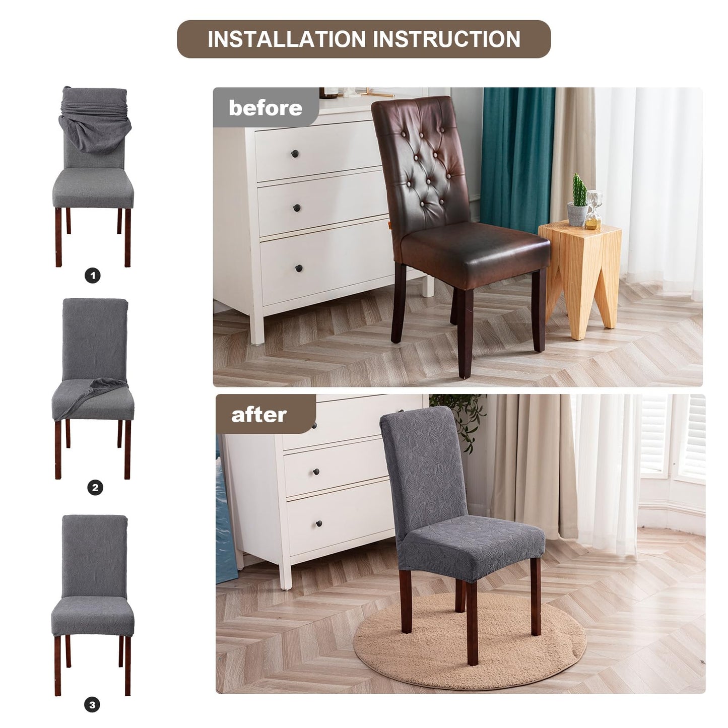 YUEANG Waterproof Dining Chair Covers, Chair Covers for Dining Room Stretch Parsons Chair Slipcover, for Dining Room Kitchen Chair Protector Cover, Removable, Washable