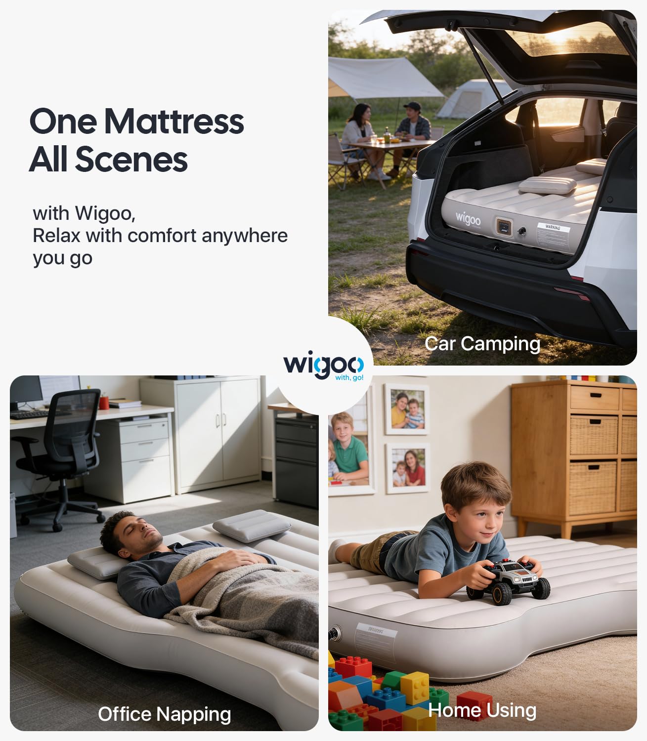 Wigoo 2026 Upgrade Air Mattress for Tesla Model Y [Click Self-Inflate, Home-Level Comfort] USB-C Charging Built-in Air Pump & Ergonomic Design with 2 Pillow, Camping for Tesla Model Y 2020-2026