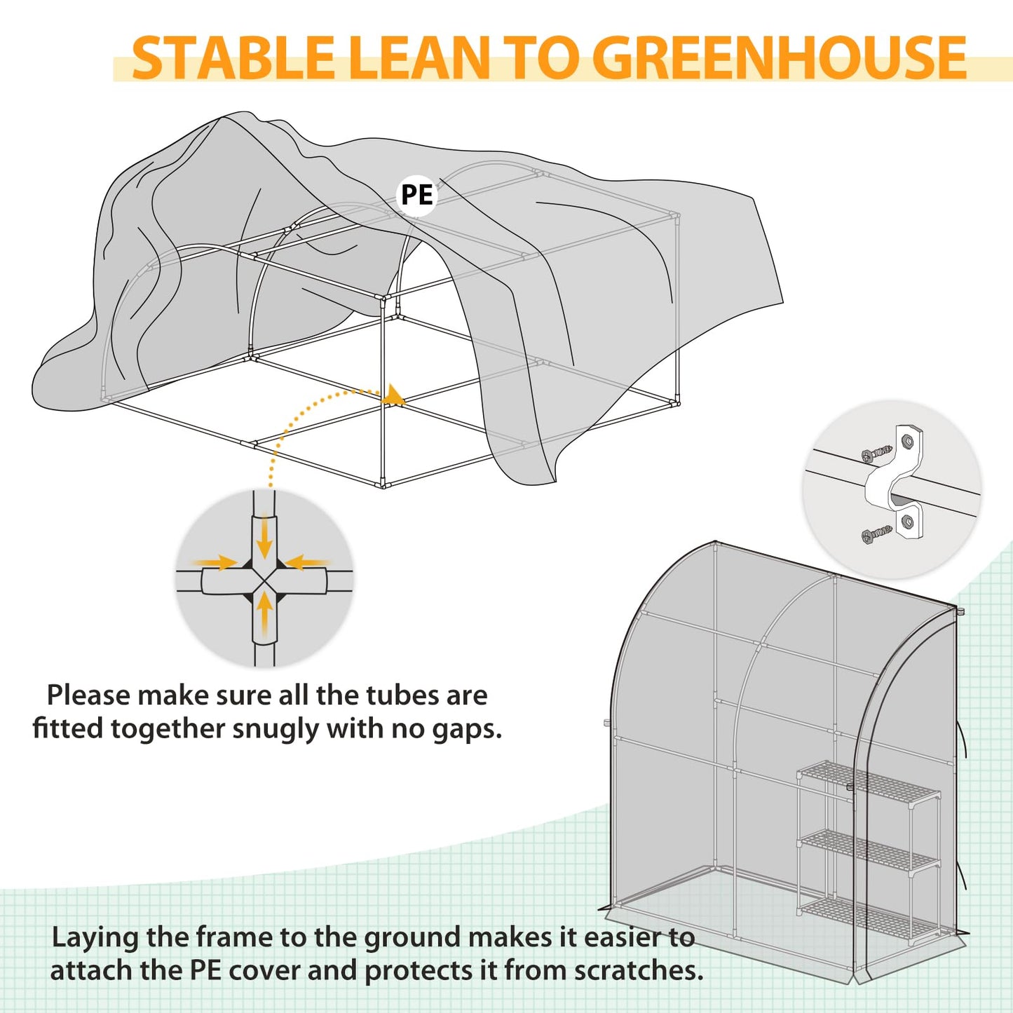 EAGLE PEAK 3 Tier Lean to Portable Greenhouse, Heavy-Duty Indoor & Outdoor Garden with Wire Shelves, 2 Roll-Up Zipper Doors, Easy Assembly, 79"x39"x83" Clear/Green PE Cover
