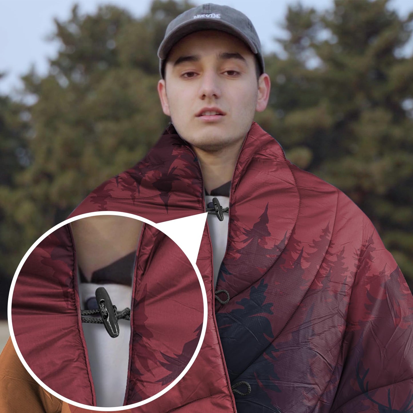KawaGebo Kamp Camping Blanket Puffy - Outdoor Stadium Blanket Wearable, Lightweight, Packable, Machine Washable Camping Quilt for Traveling, Picnic, Beach, Party 78"x 56" (Sunset Mountain Scenery)