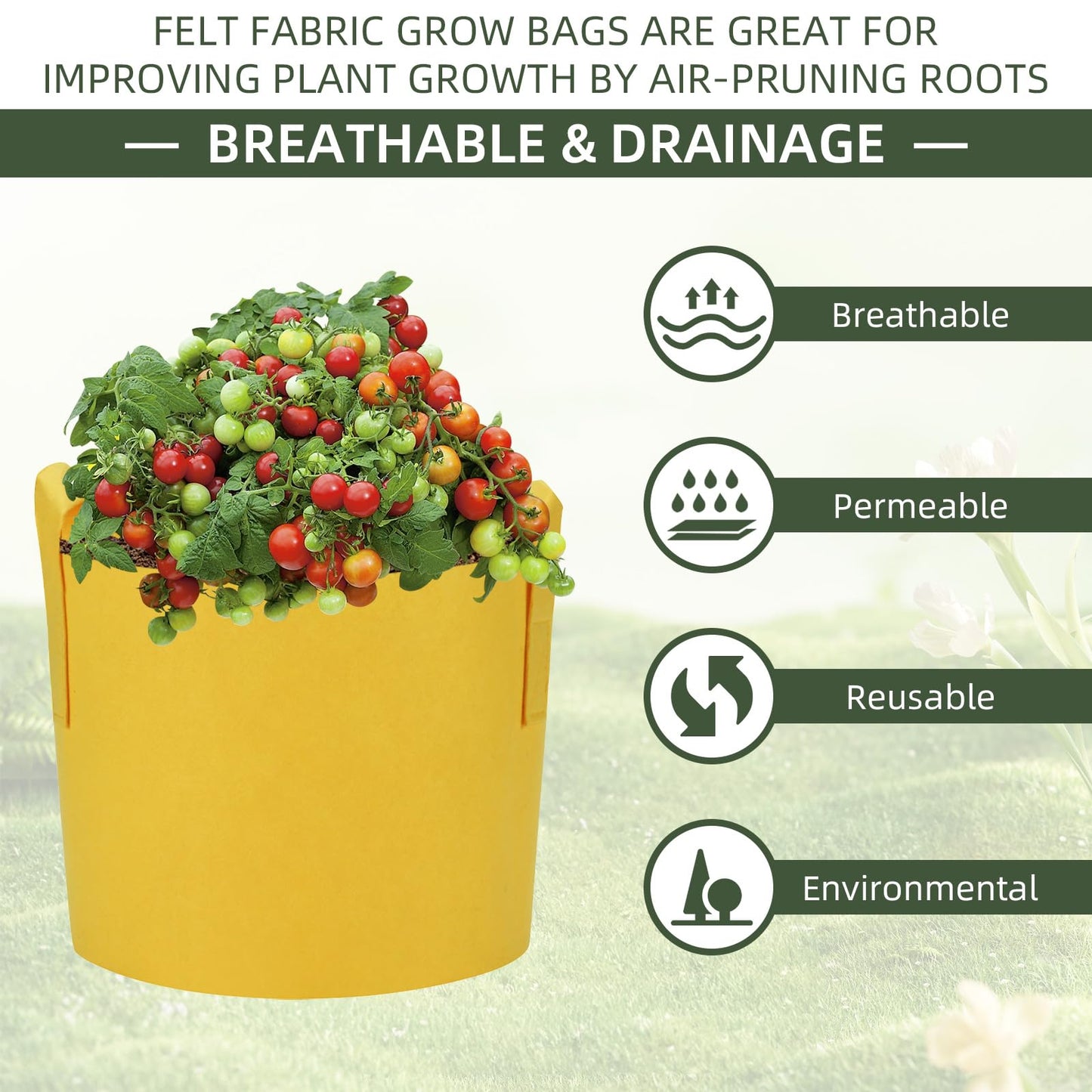 Ohiyoo 20 Pack 10 Gallon Grow Bags, Colorful Potato Plant Grow Bags with Handles, Nonwoven Fabric Garden Pots for Vegetable Fruit Flowers Herbs Tomato Potato Growing (10 Gal)