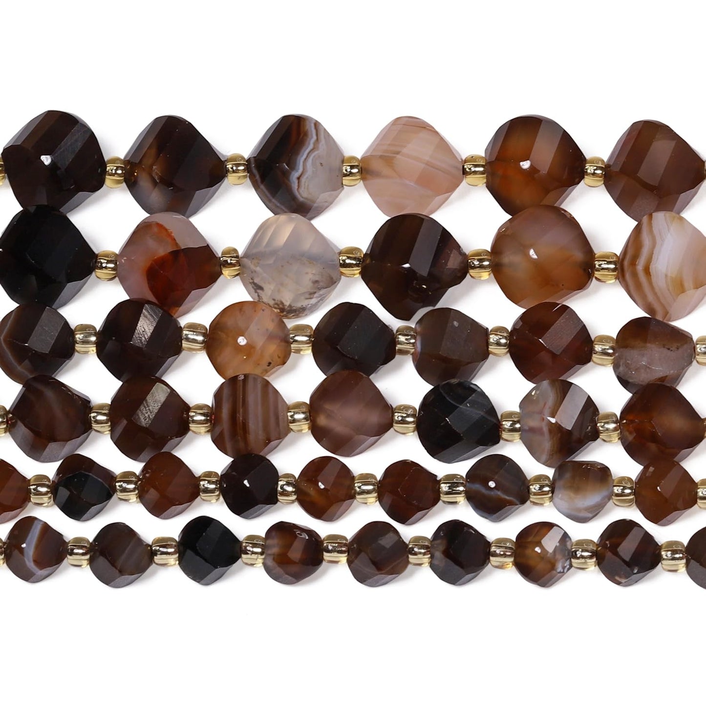 Yochus 42pcs Natural Brown Striped Agate Stone Beads for Bracelet，2strands 6mm Facted Twist Loose Gemstone Beads for Jewelry Making DIY Craft Necklace Earring