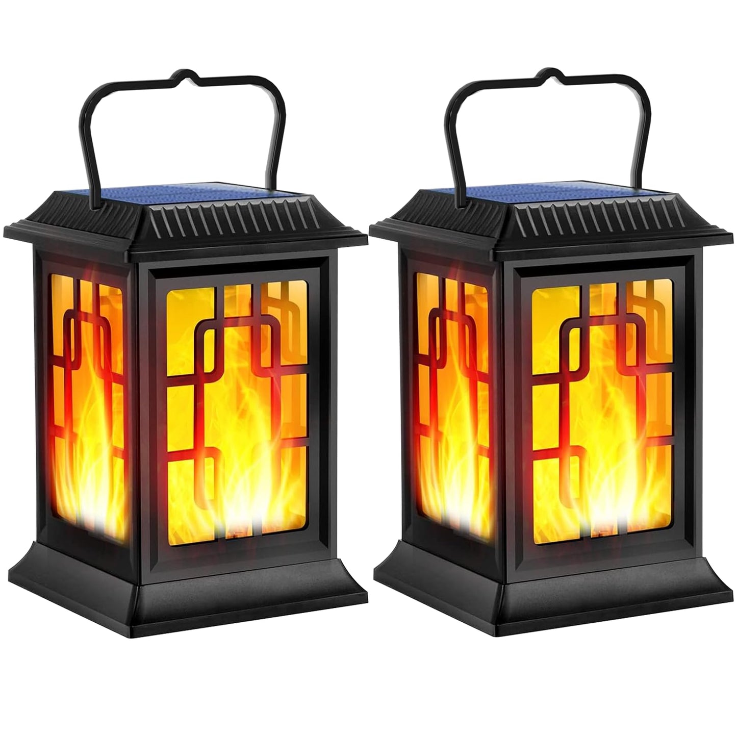 Ollivage Solar Lanterns Outdoor Waterproof Hanging Solar Lanterns Garden Lights Solar Powered Flame Lights LED Lights for Patio Pathway Deck Yard (2 Pack)