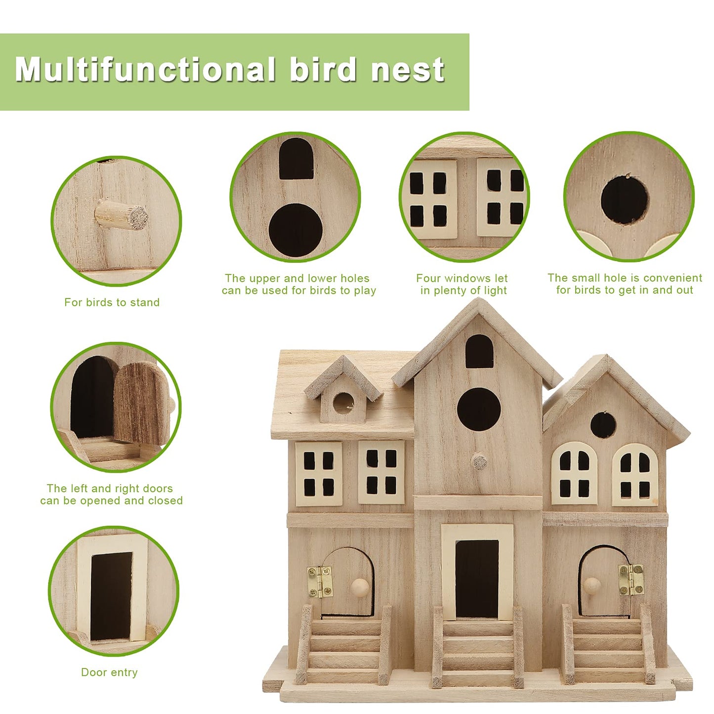 Lyfreen Paulownia Wood Bird House with Pole, Outdoor Hanging Birdhouse for Bluebirds, Wrens, Hummingbirds, Finches - Wooden Garden Bird House