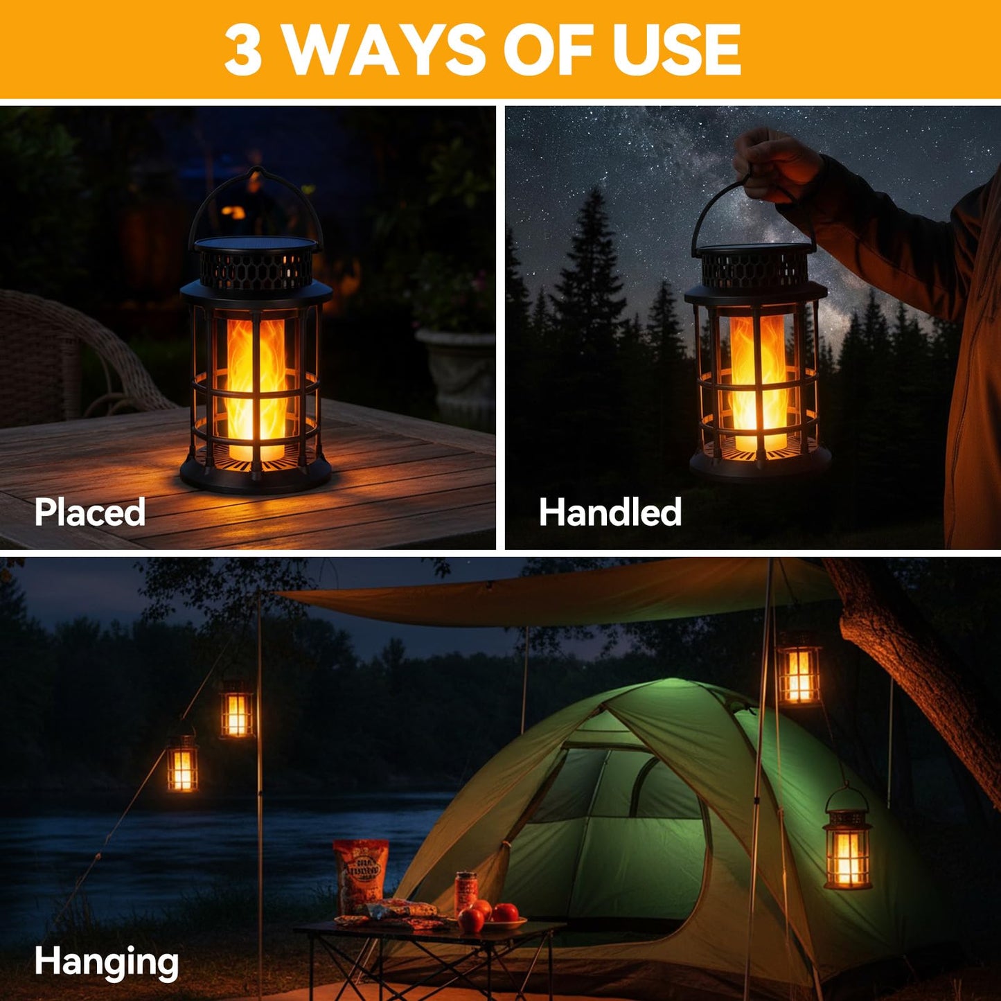 ELUTENG Solar Lantern Outdoor Waterproof Flickering Flame Hanging Lantern, 1200mAh Solar Torch Lights for Patio | Pathway | Yard | Outside Decor