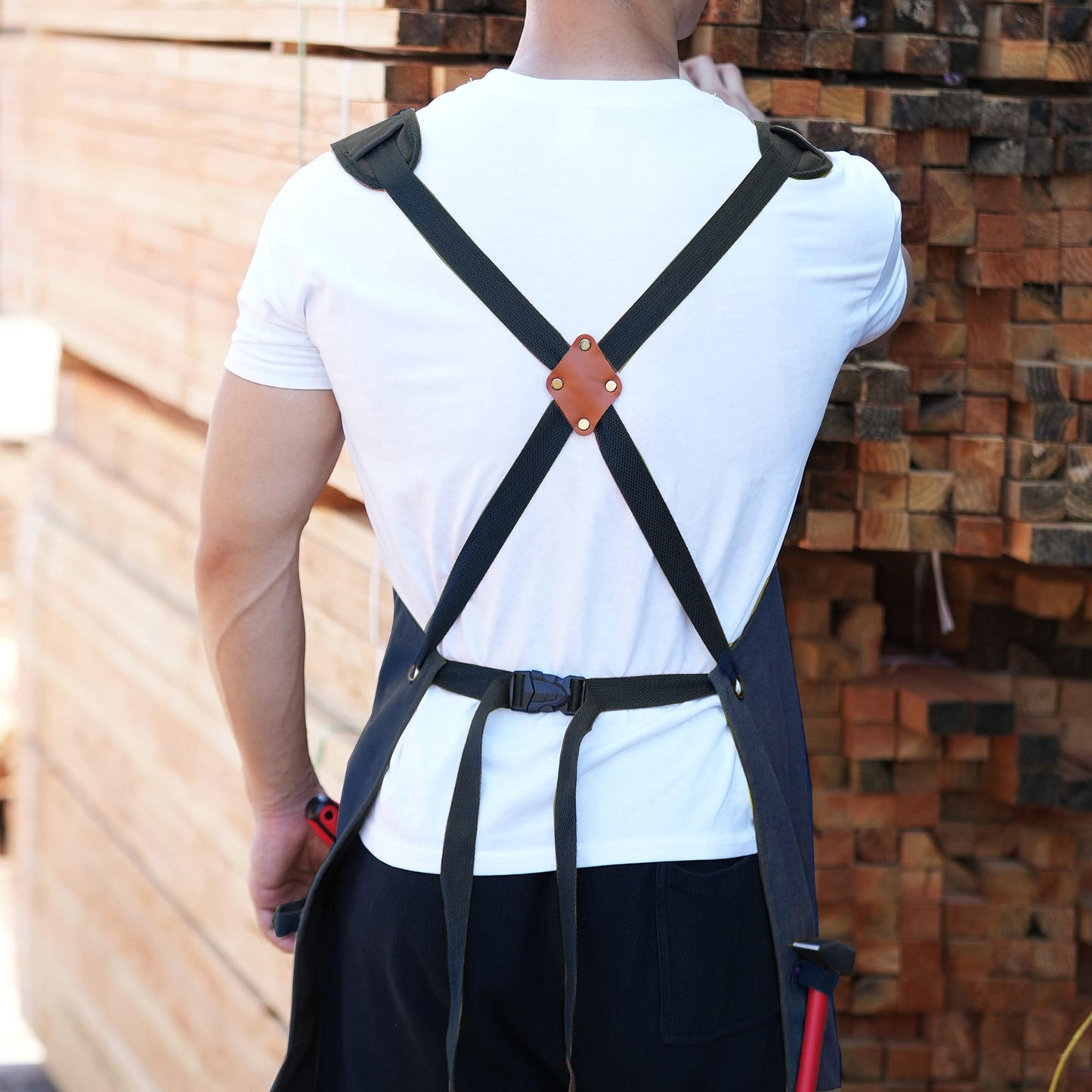 Tosewever Work Aprons for Men with Large Pockets, Canvas Cross Back Heavy Duty Adjustable Tool Aprons for Chef Cooking BBQ (Blue)