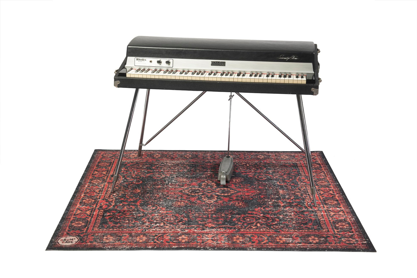 DRUMnBASE Vintage Persian Style Stage Rug, Non Slip Waterproof Rug for Stage or Studio Use to Reduce Vibrations, Black Red, 5.34 FT x 4.65 FT