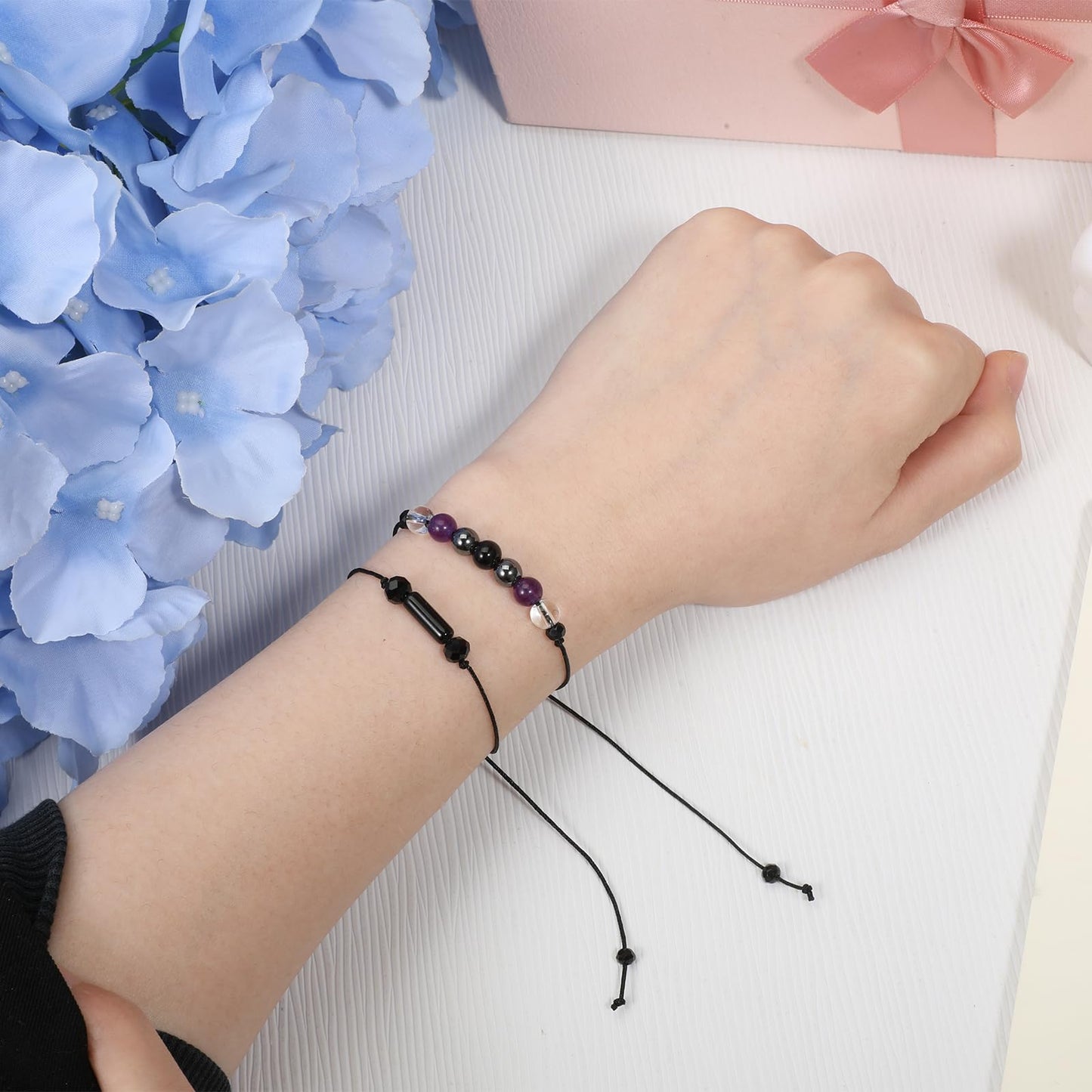 Aeaocvo 2PCS Black Tourmaline Bracelet and Black Obsidian Bracelet, Double Protection Bracelets Couples Friendship Bracelets for Women Men