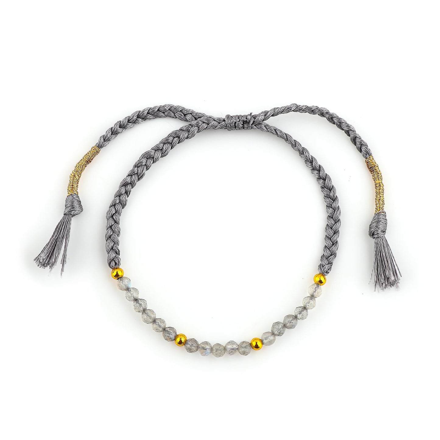 GEMSYMPHONY Labradorite Gemstone Beads Braided Bracelet – 3.5mm Natural Stone Beads, Handmade Adjustable Braided Rope Bracelet, Healing Crystal Jewelry for Men & Women, Unisex Boho Gift (Labradorite)