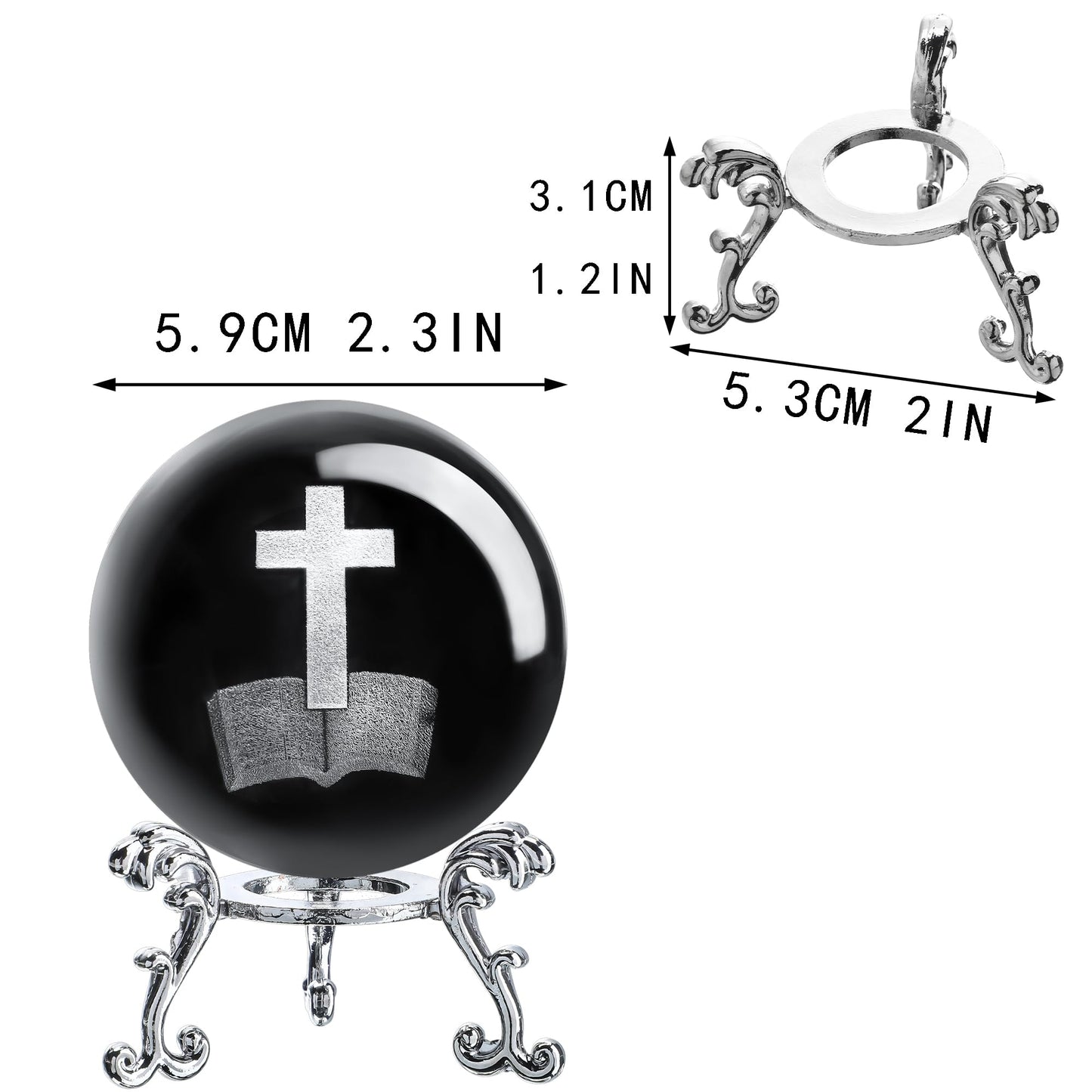 ZEERSHEE 3D Laser Engraved Cross Bible Crystal Ball with Stand Religious Christian Collectible Decoration for Home Office