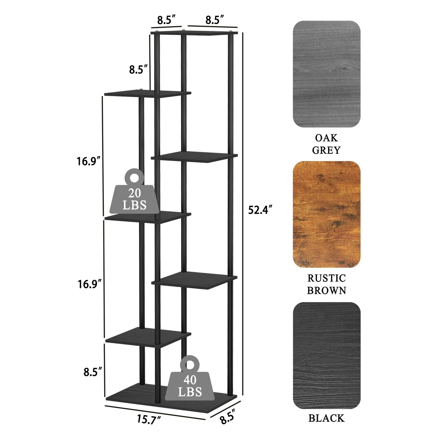 JEPRECO Plant Stand Indoor 7 Tier 8 Potted Metal Wood Plant Shelf, Multiple Flower Pots Corner Tall Plant Holder Stands for Living Room Balcony Bedroom, Black