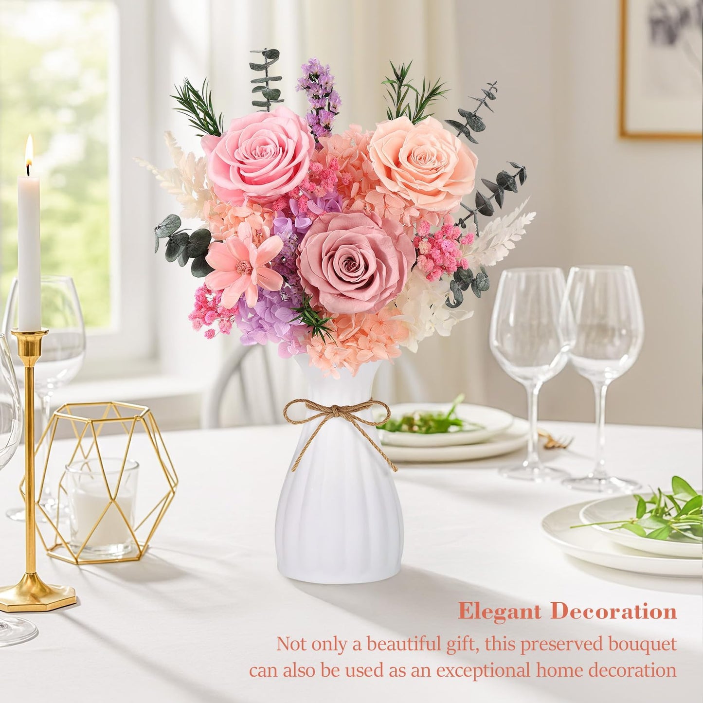 Flowers for Delivery Prime Preserved Flowers Bouquet That Last 3-5 Years Real Forever Roses Bouquet for Mom Mother Women Wife Girlfriend Anniversary Birthday Valentines Day Gifts for Her(Pink)